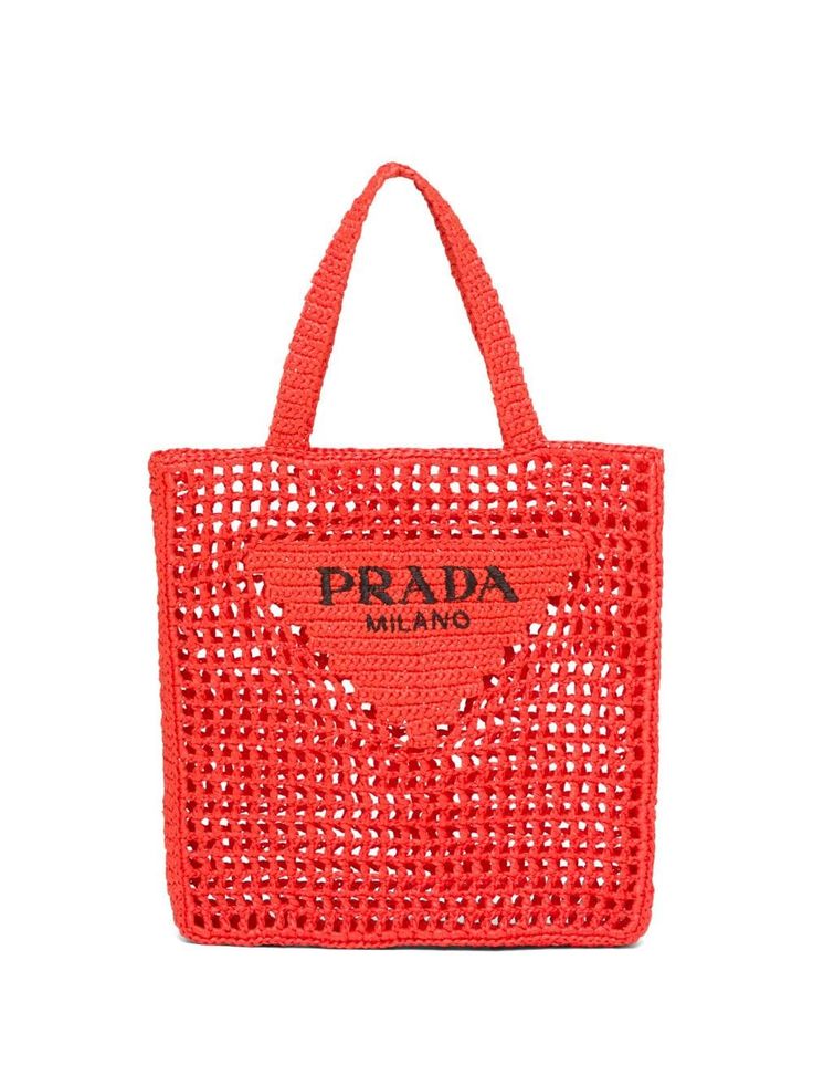 Prada Women's Natural Crochet Tote Bag-Orange - Top Club