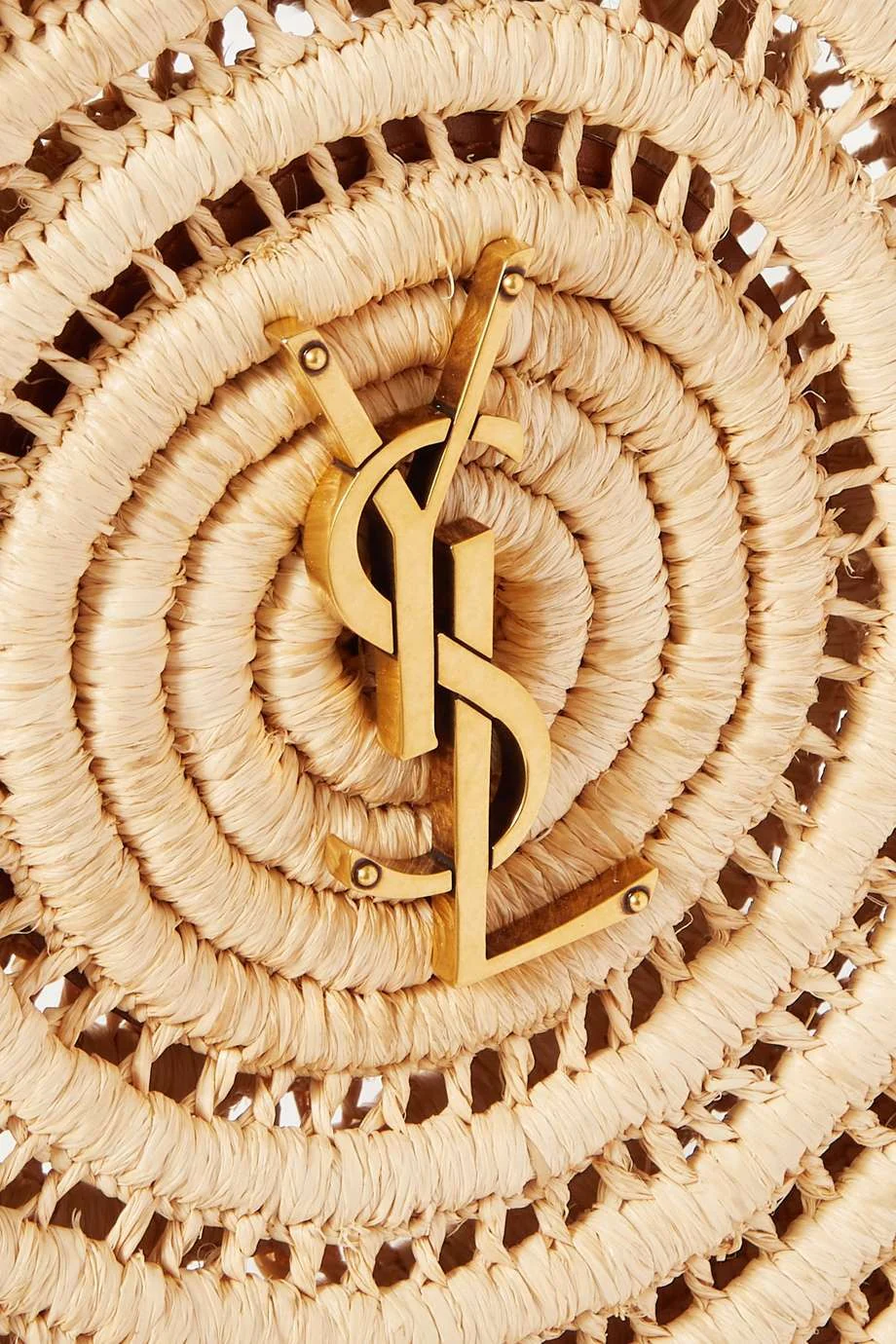 SAINT LAURENT Cassandre Round leather-trimmed raffia shoulder bag - Top Club