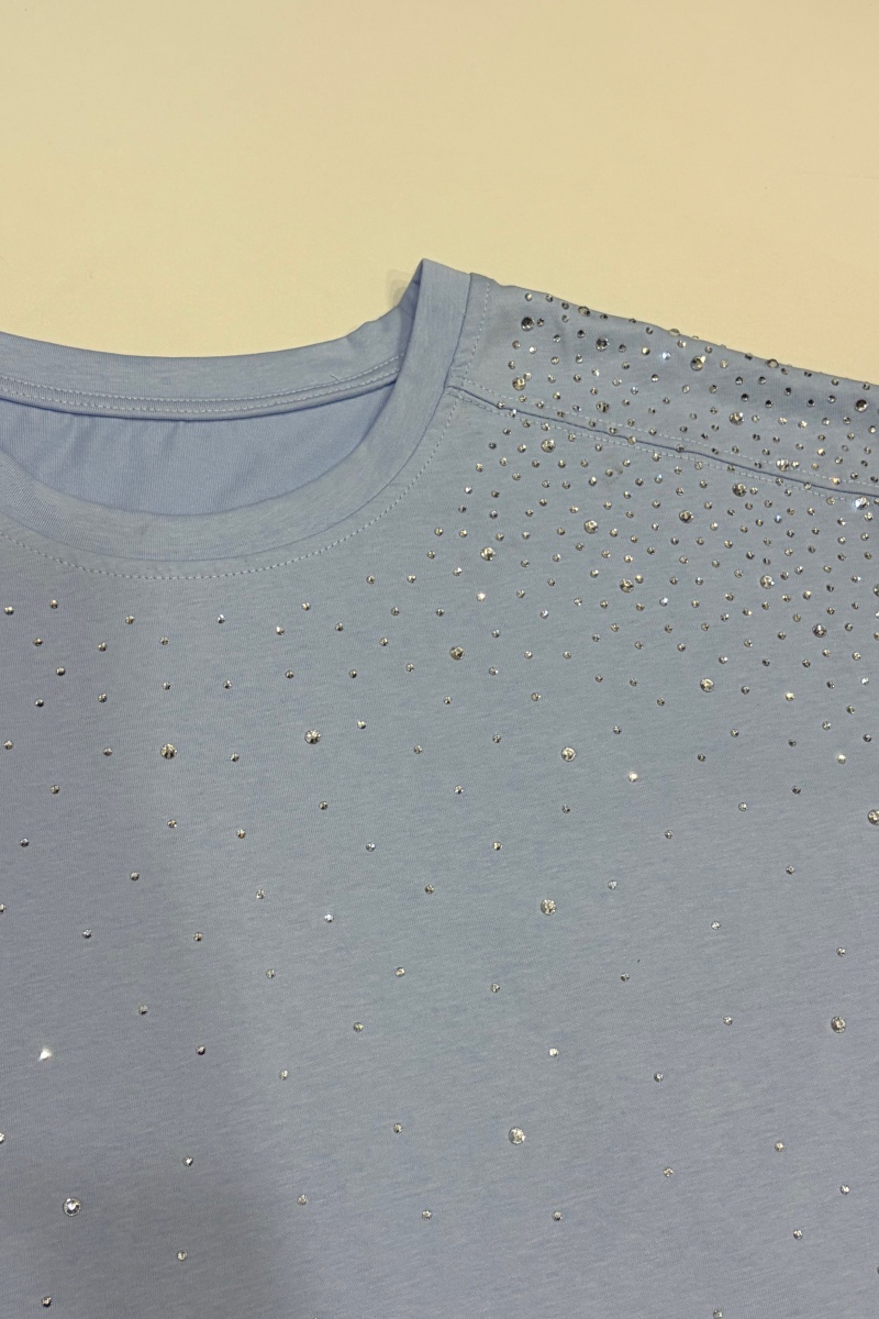 Loose-Fit T-Shirt with Shoulder Panel and Rhinestone Embellishment - Nordfashionstorm - Women's Clothing, Fashion for You - Nordfashionstorm.com