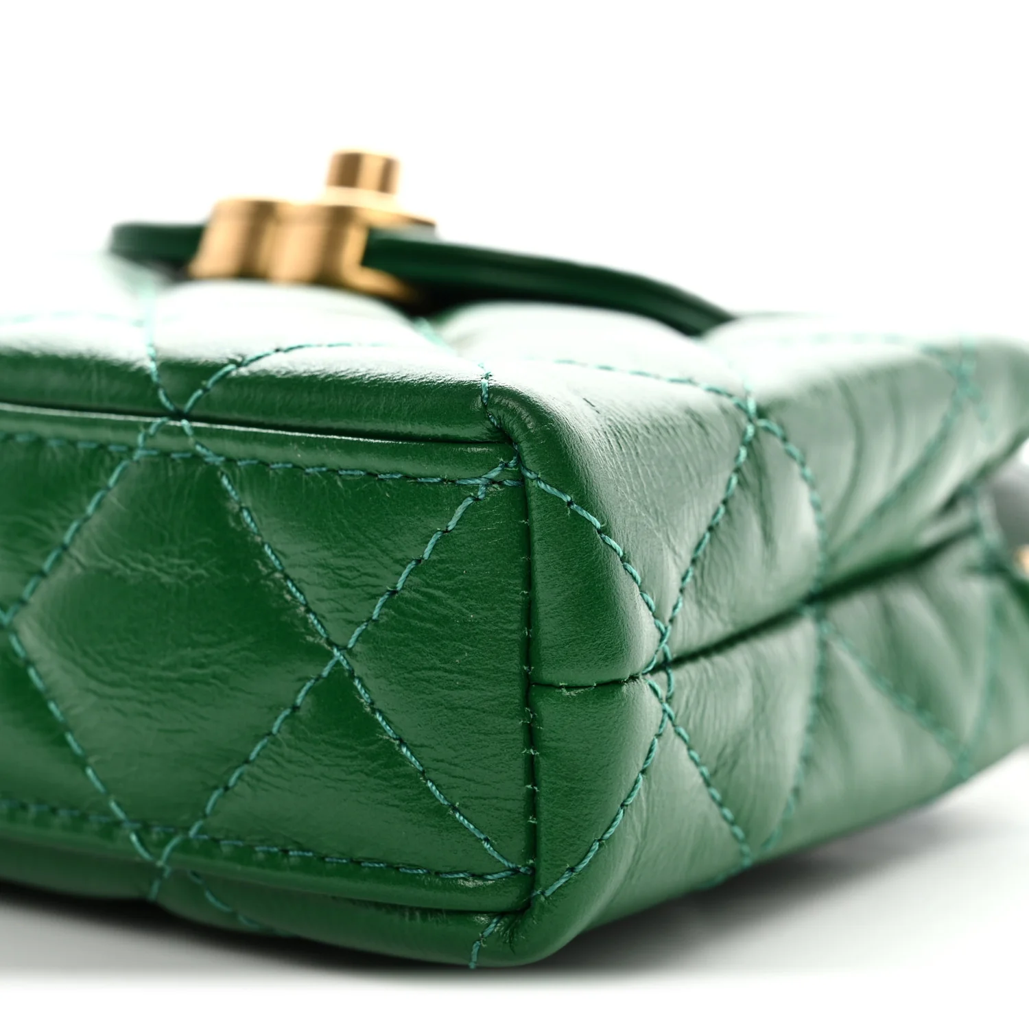 Shiny Aged Calfskin Quilted Mini Nano Kelly Shopper Green - Top Club