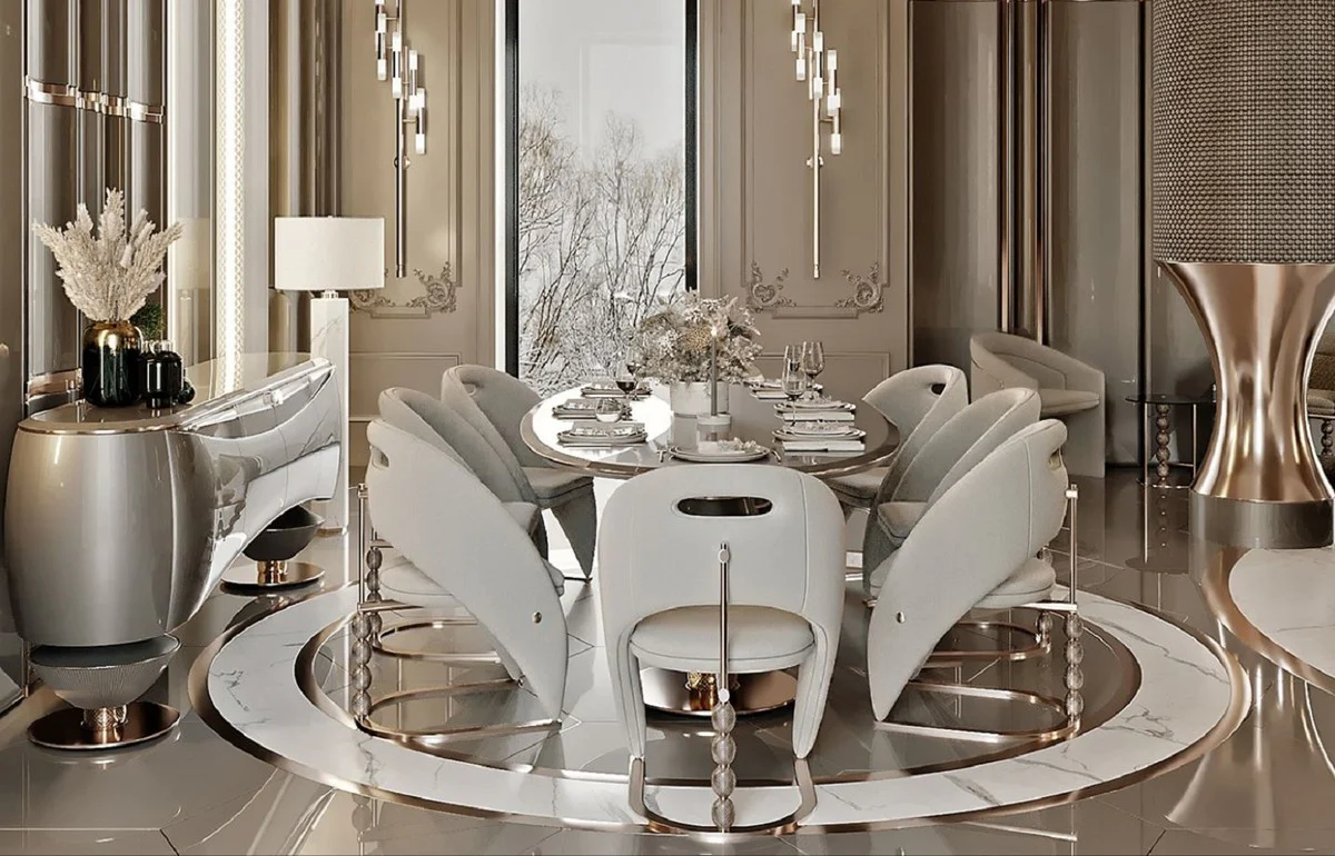 Luxury dining room set gray / dark gray / copper - 1 luxury dining table & 8 luxury dining room chairs - dining room furniture - luxury furniture - luxury furnishings