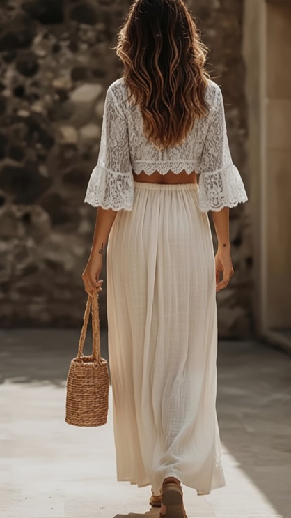 Women's Elegant Beach Set: Lace-Paneled Skirt and Top - Nordfashionstorm - Women's Clothing, Fashion for You - Nordfashionstorm.com