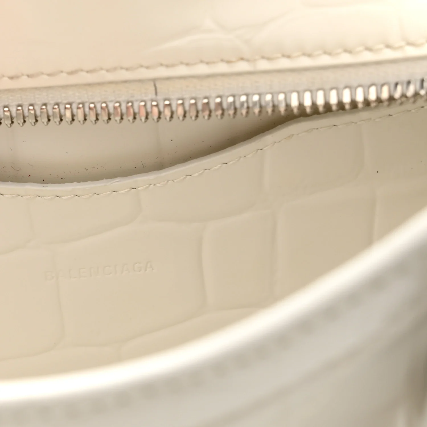 Semi Shiny Calfskin Crocodile Embossed Neo Classic Silver Hardware Mini City White - Top Club