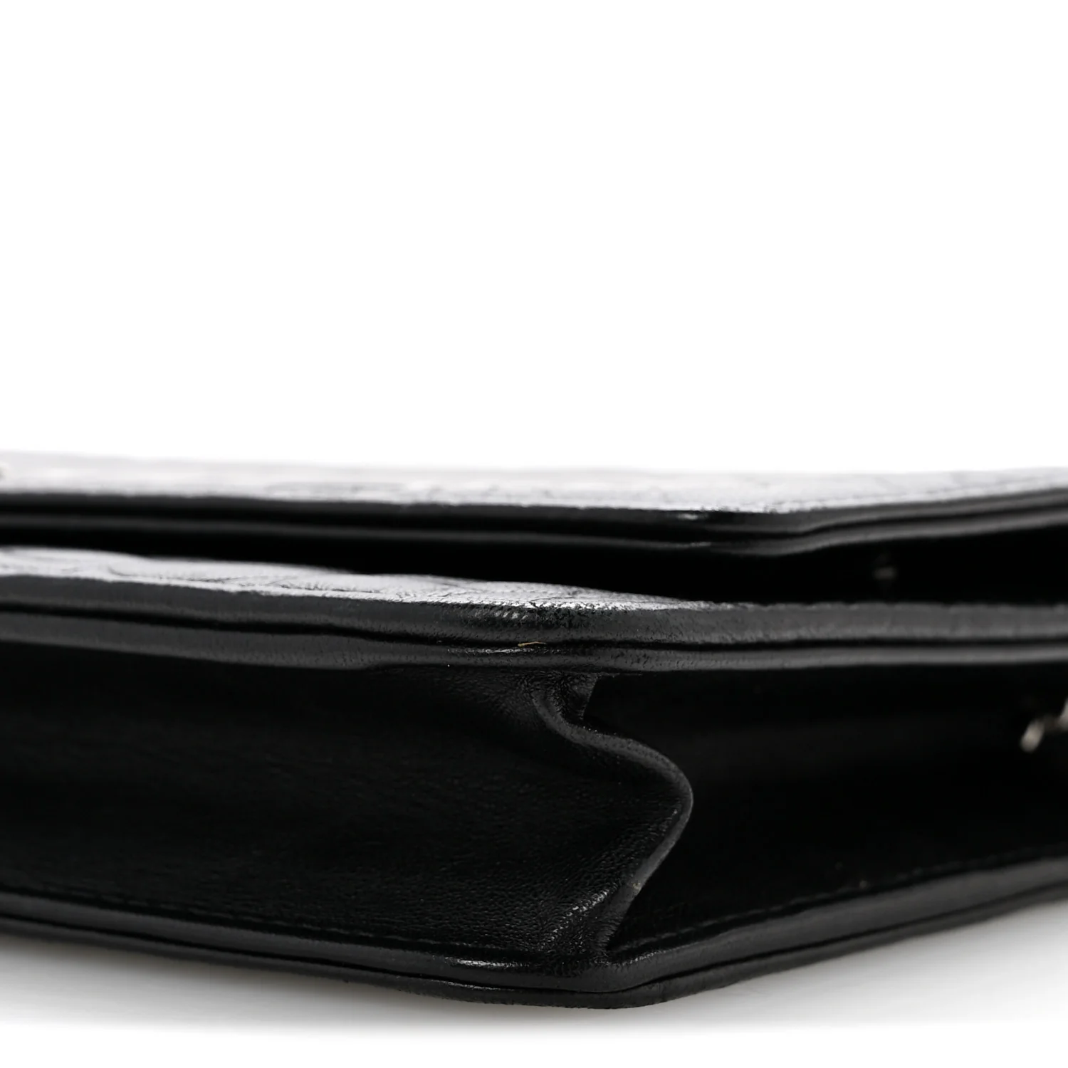 Lambskin Camellia Embossed Wallet On Chain WOC Black - Top Club