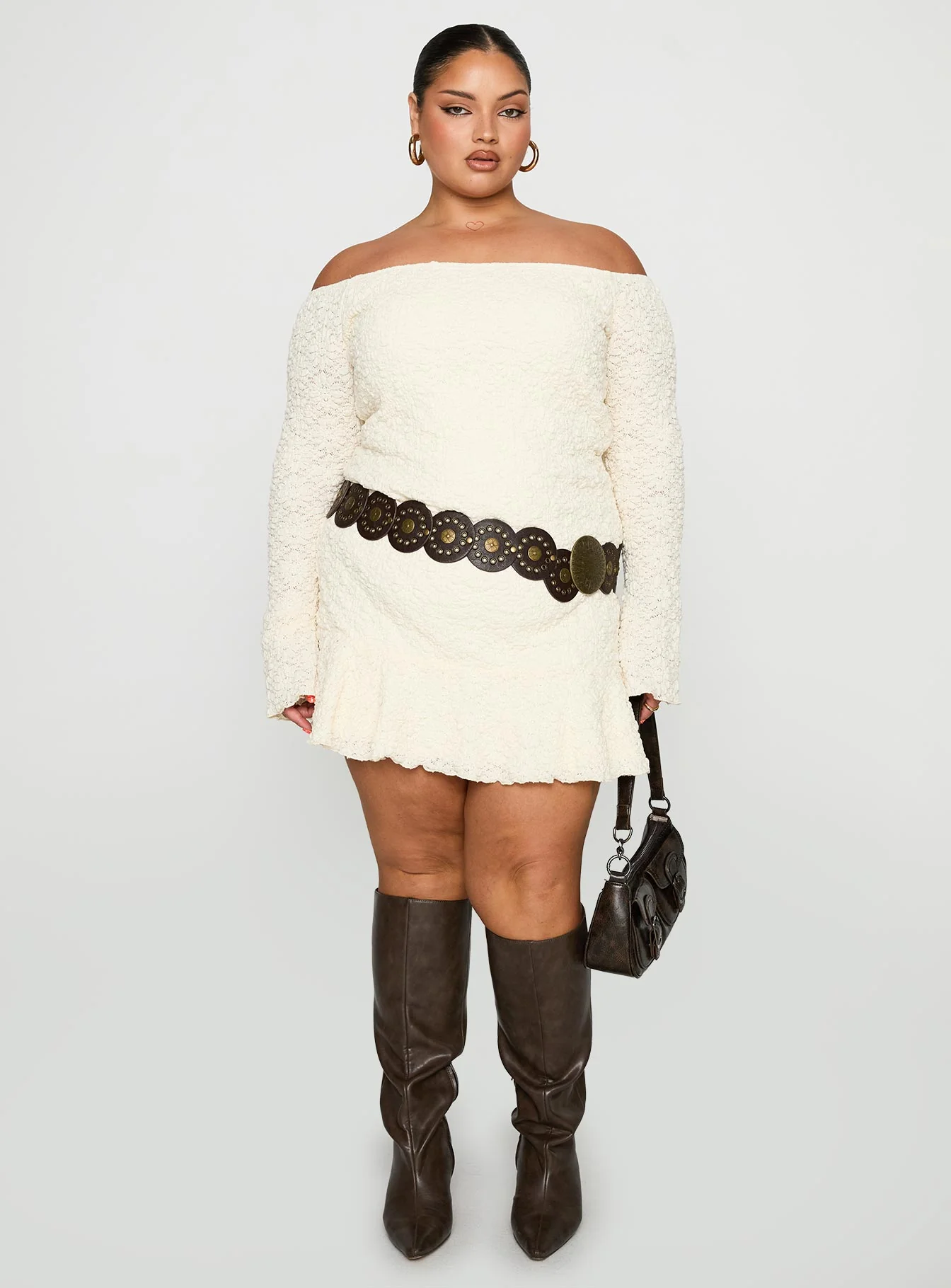 Vancesca Off Shoulder Long Sleeve Mini Dress Curve