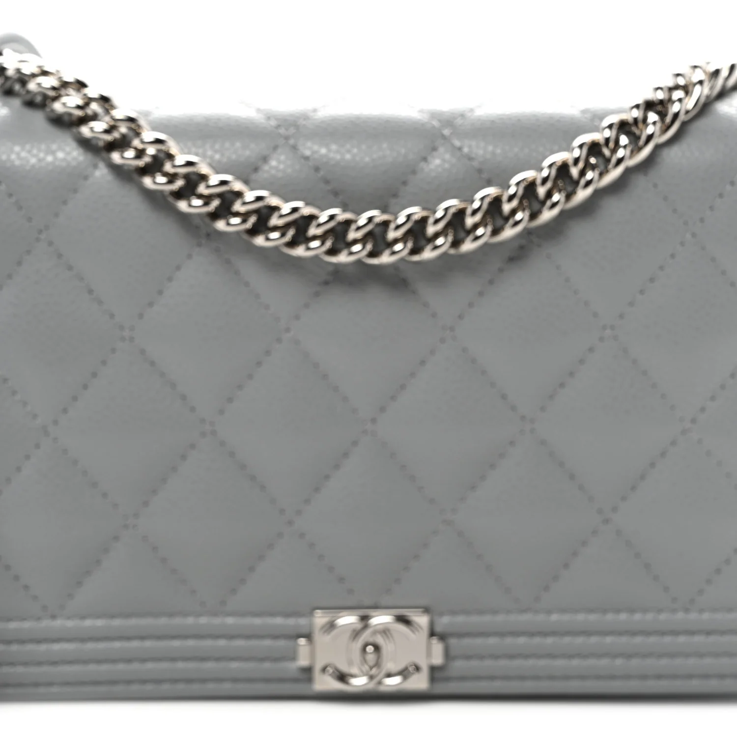 Caviar Quilted Boy Wallet On Chain WOC Grey - Top Club