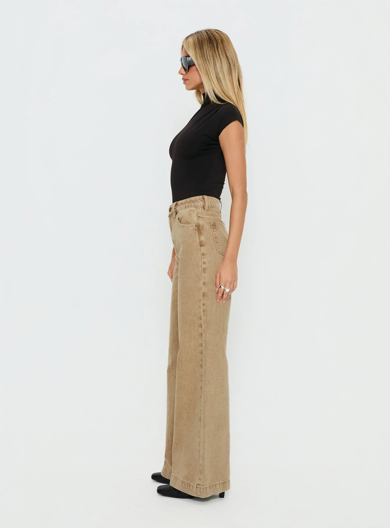 Goldie High Rise Wide Leg Jeans Tan