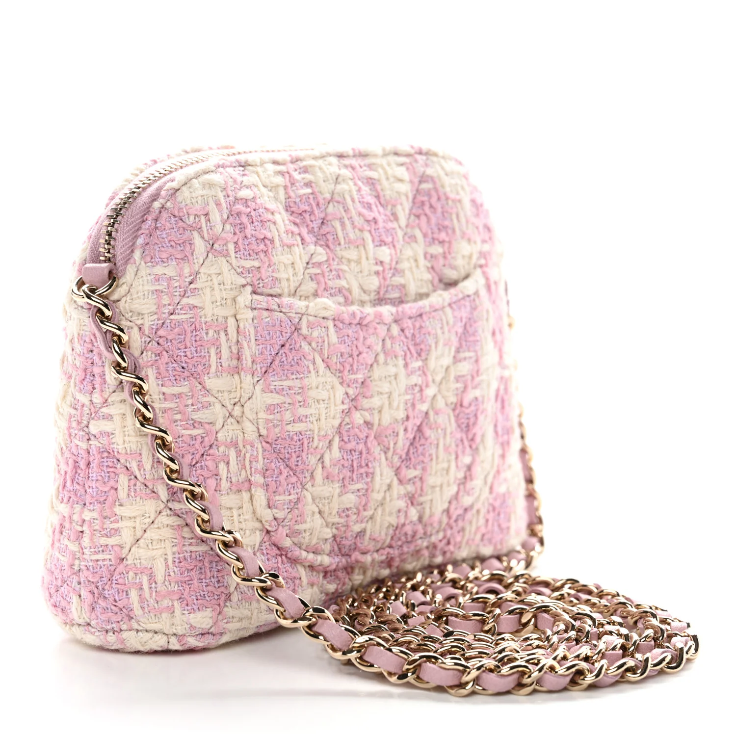 Tweed Quilted Mini Clutch With Chain Pink - Top Club