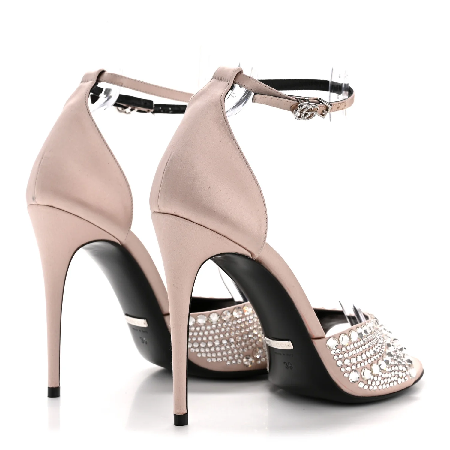 Satin Crystal Ankle Strap Sandal Pumps 39 Skin Rose - Top Club