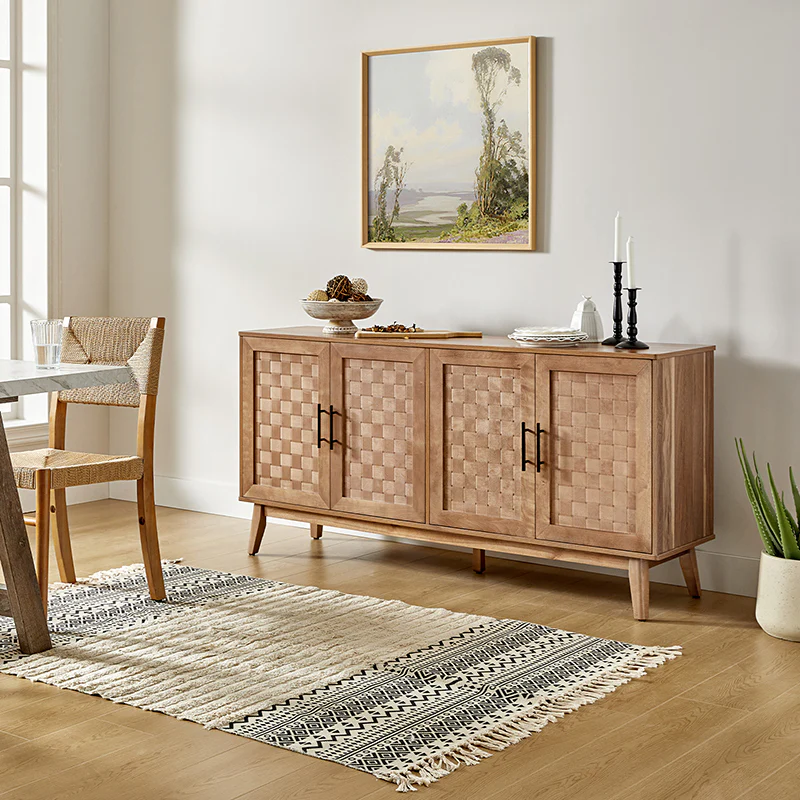 Horace 63" Wide Sideboard with Maple Veneer Woven Cabinet Doors