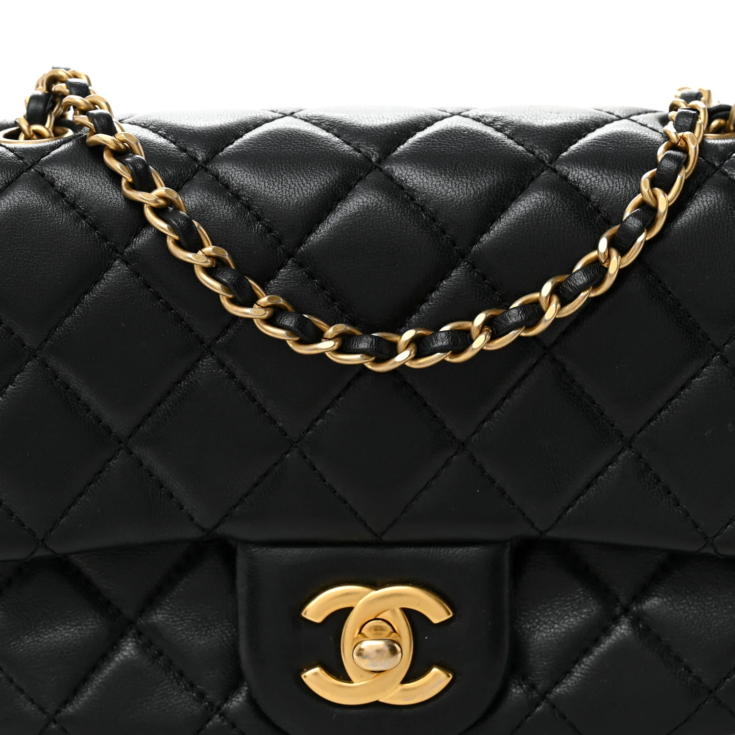 Lambskin Quilted Mini Pearl Crush Flap Black - Top Club