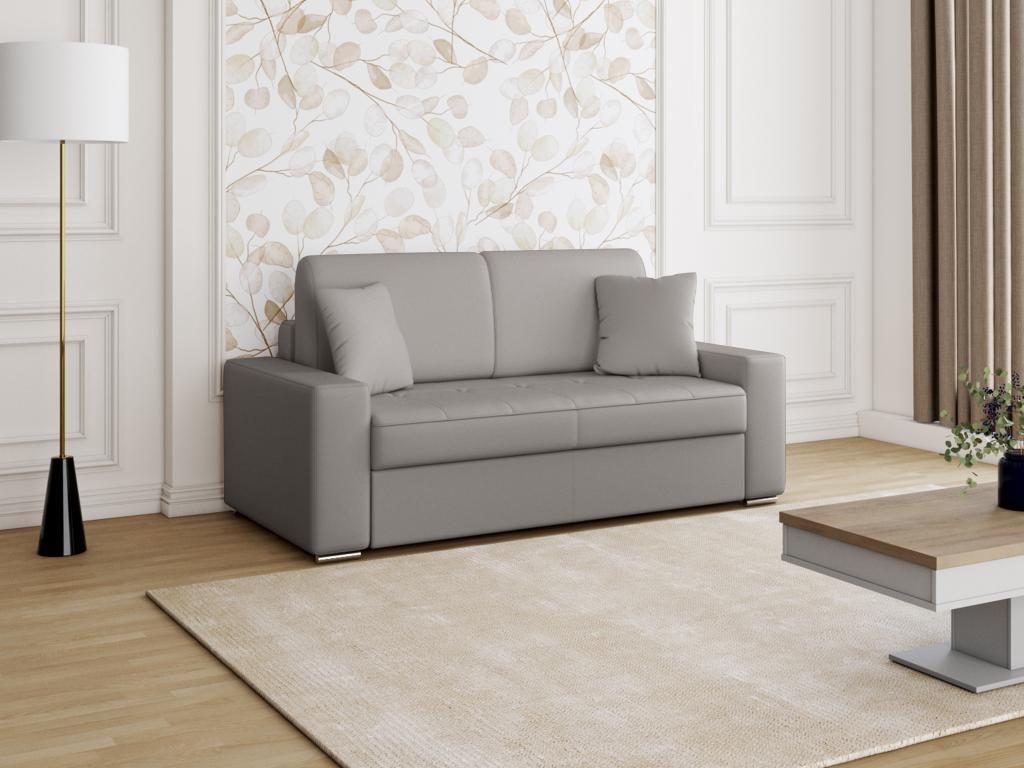 Sofá cama italiano 2 plazas piel sintética EMIR - Gris - Cama 120 cm - Colchón 18 cm