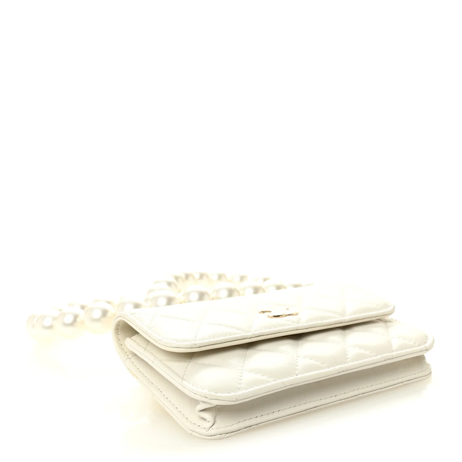 Calfskin Quilted Maxi Pearls Clutch With Chain  White - Top Club