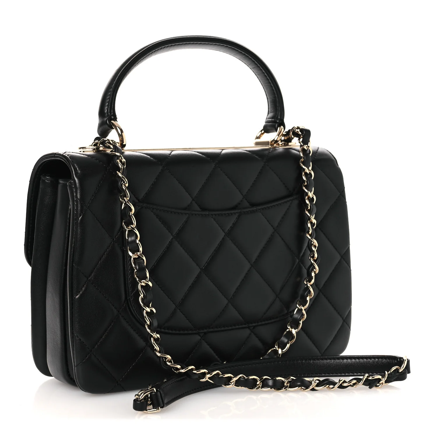 Lambskin Quilted Small Trendy CC Dual Handle Flap Bag Black - Top Club