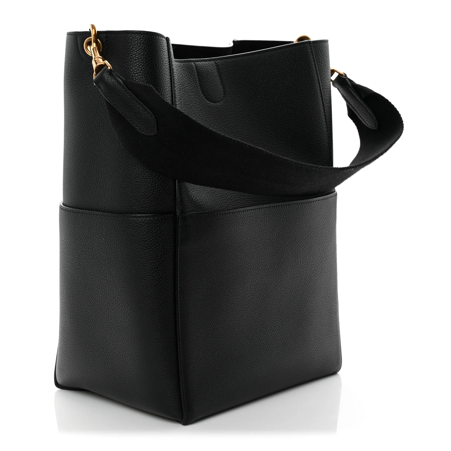 Soft Grained Calfskin Sangle Bucket Bag Black - Top Club