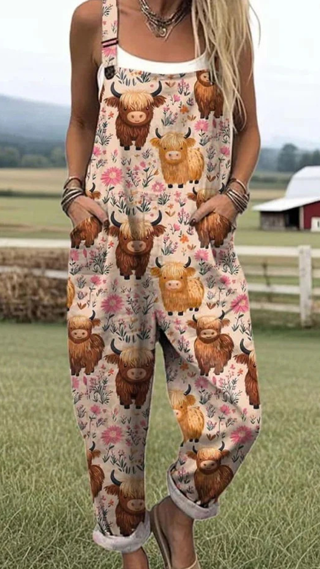 Women's Cotton-Blend Bee Print Loose Overalls - Nordfashionstorm - Women's Clothing, Fashion for You - Nordfashionstorm.com