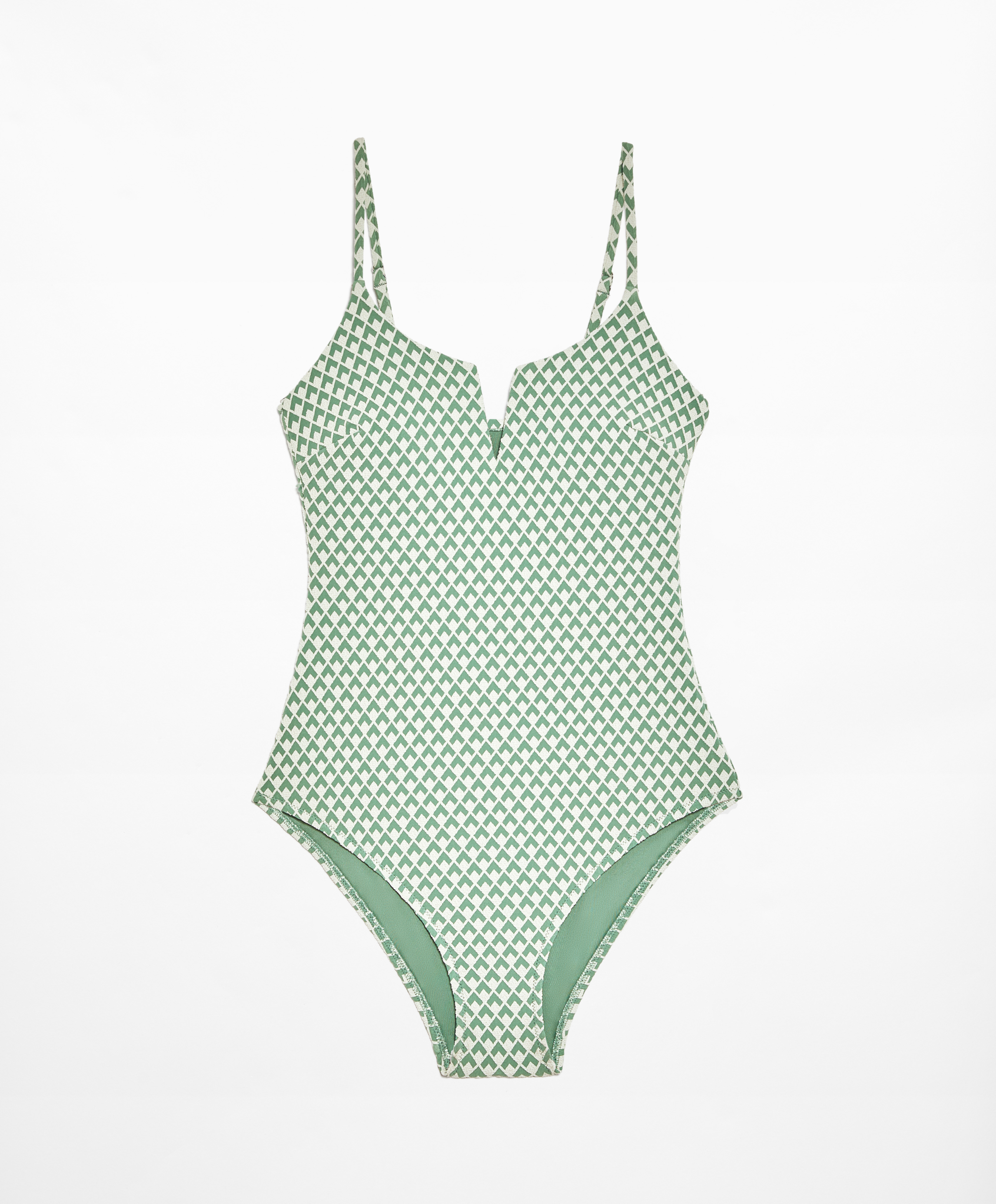 OYSHO Geometric jacquard V-neck swimsuit
