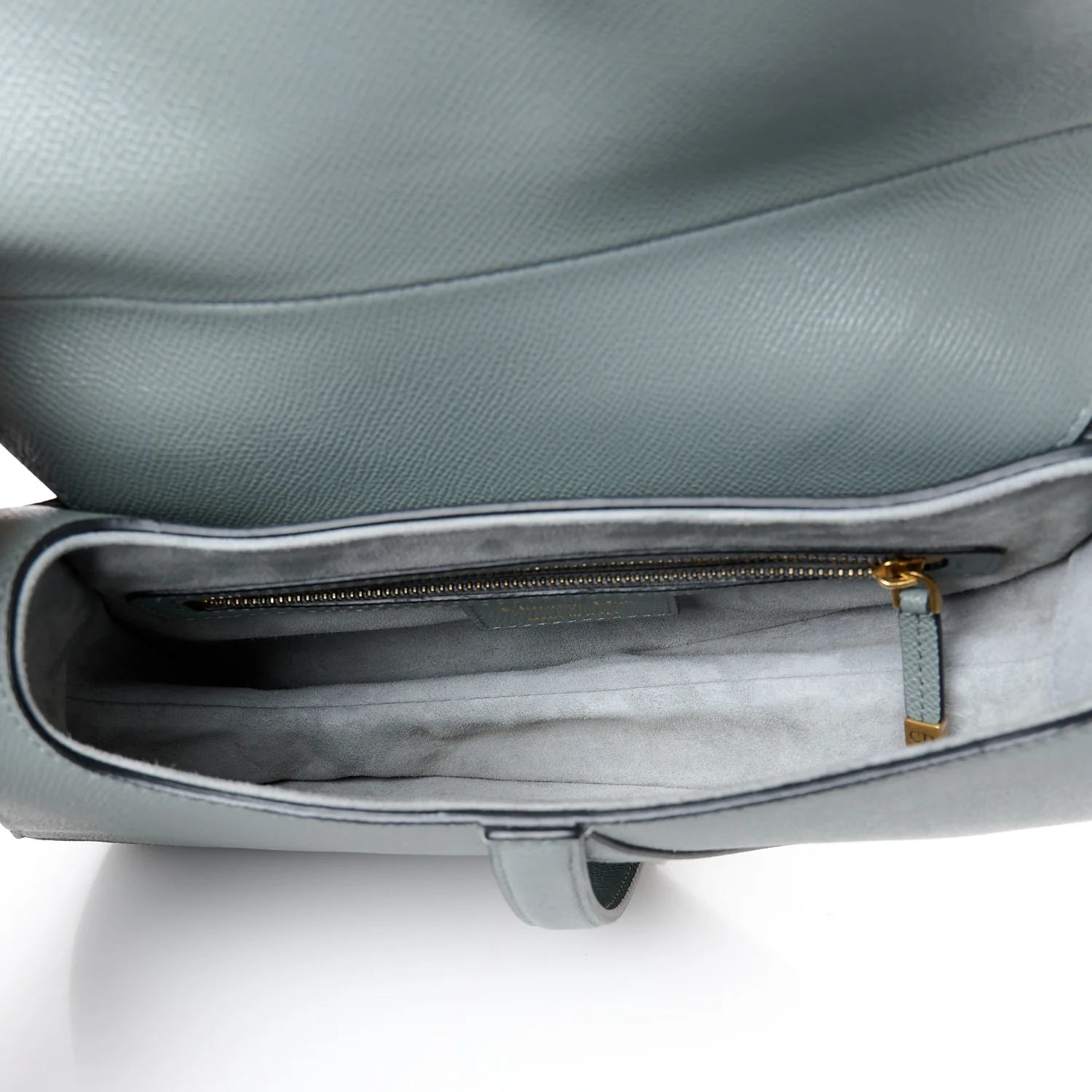 Grained Calfskin Saddle Bag With Strap Stone Grey - Top Club