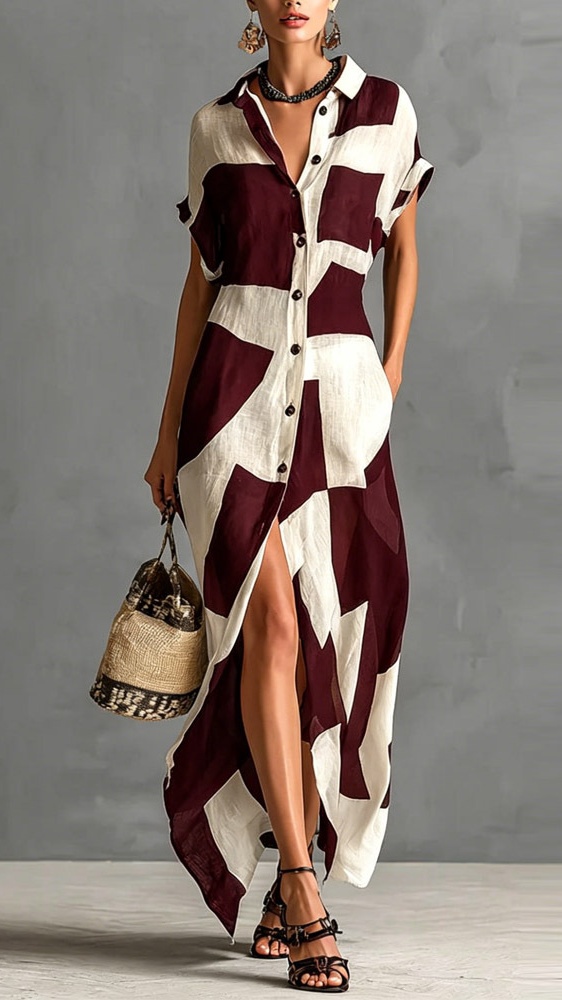 Women's Geometric Print Shirt Dress - Nordfashionstorm - Women's Clothing, Fashion for You - Nordfashionstorm.com