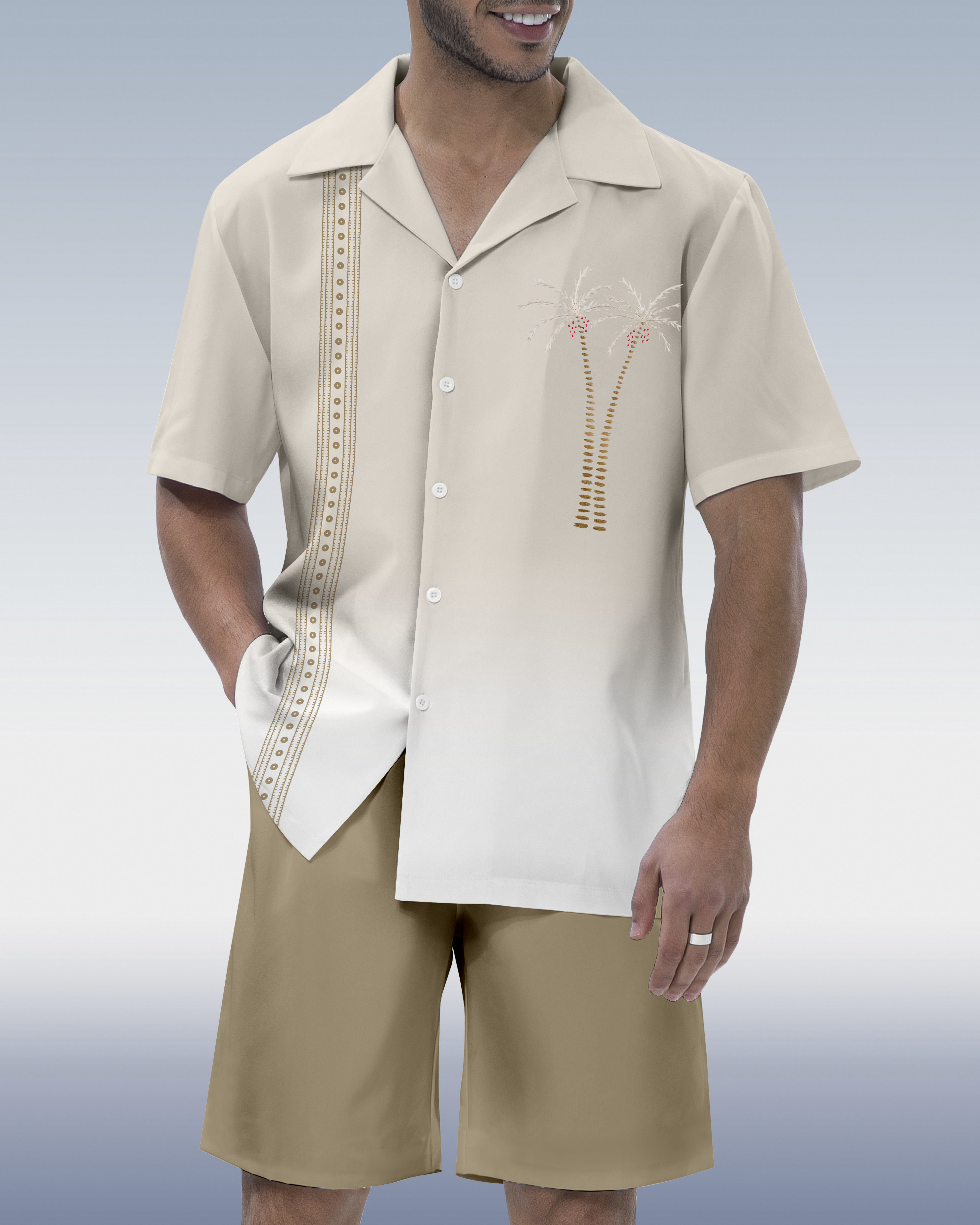 Men's Parrot Head Party Hawaiian Cuban Collar Short Sleeve Shirt Set 057