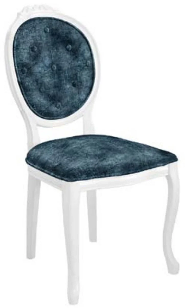 Baroque Dining Room Chair Set Blue / White - 6 Handmade Kitchen Chairs in Baroque Style - Baroque Dining Room Furniture