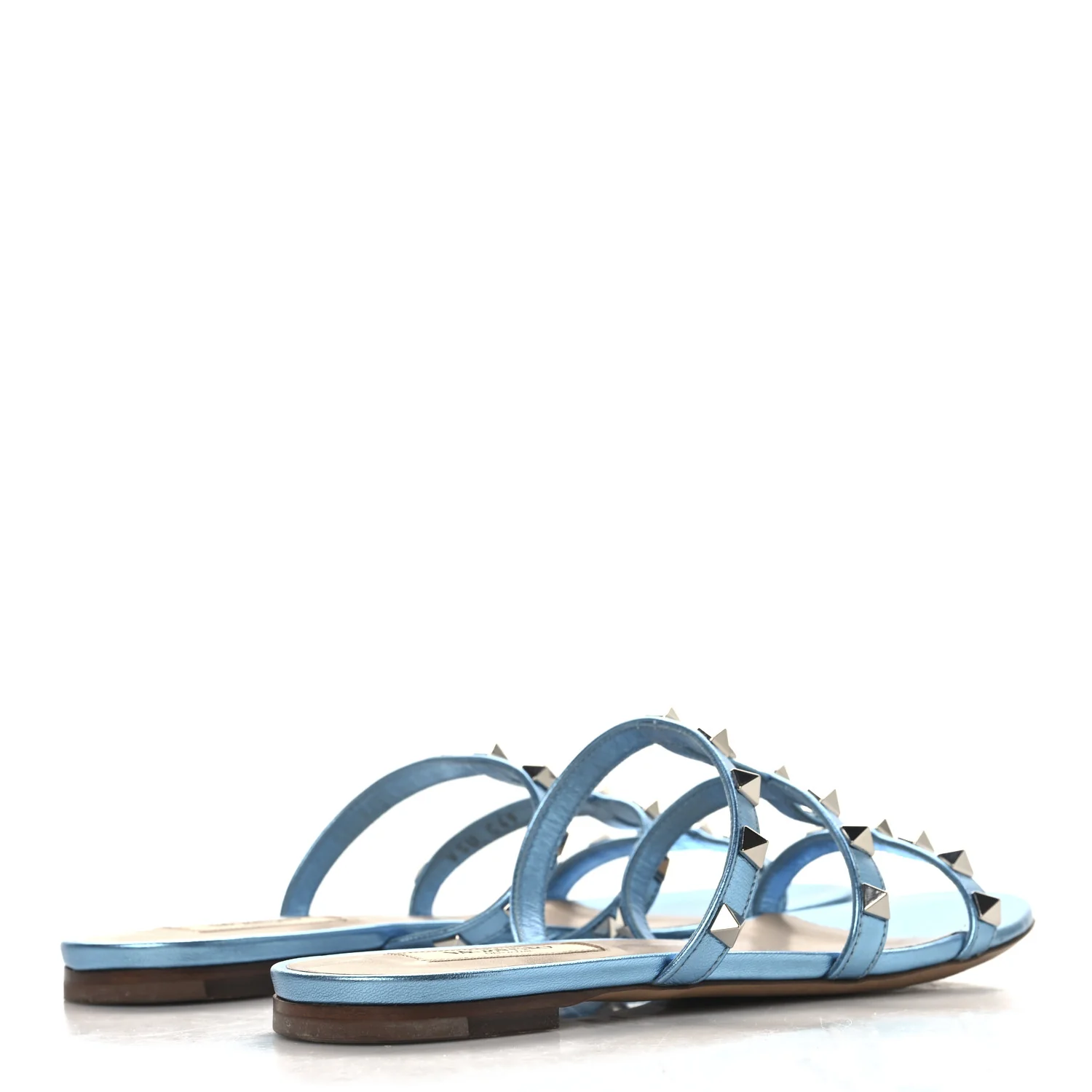 Metallic Nappa Rockstud Caged Flat Slide Sandals 37 Cerulean - Top Club