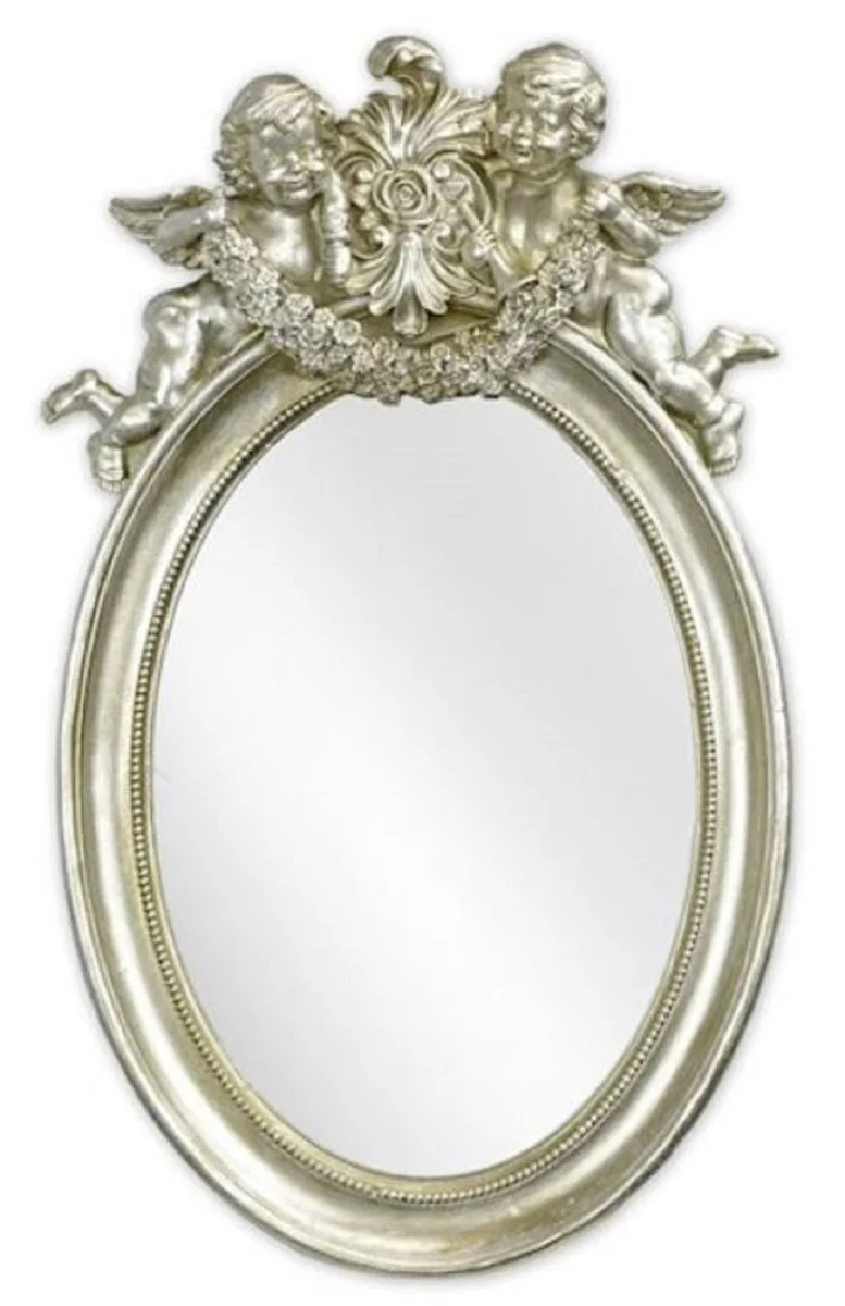 Baroque mirror silver 29.2 x H. 49.3 cm - antique style wall mirror with decorative angel figures - living room mirror - cloakroom mirror - baroque furniture
