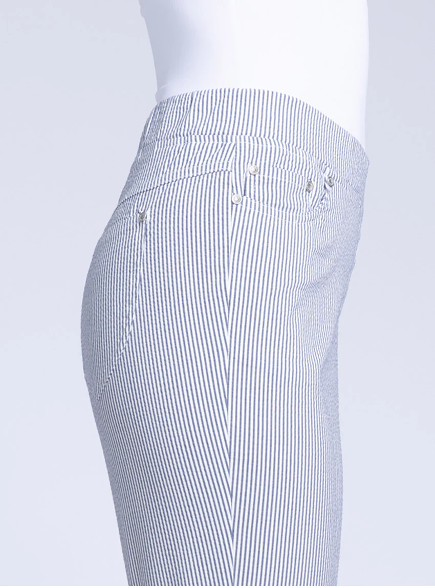 Pantacourt femme rayé bleu