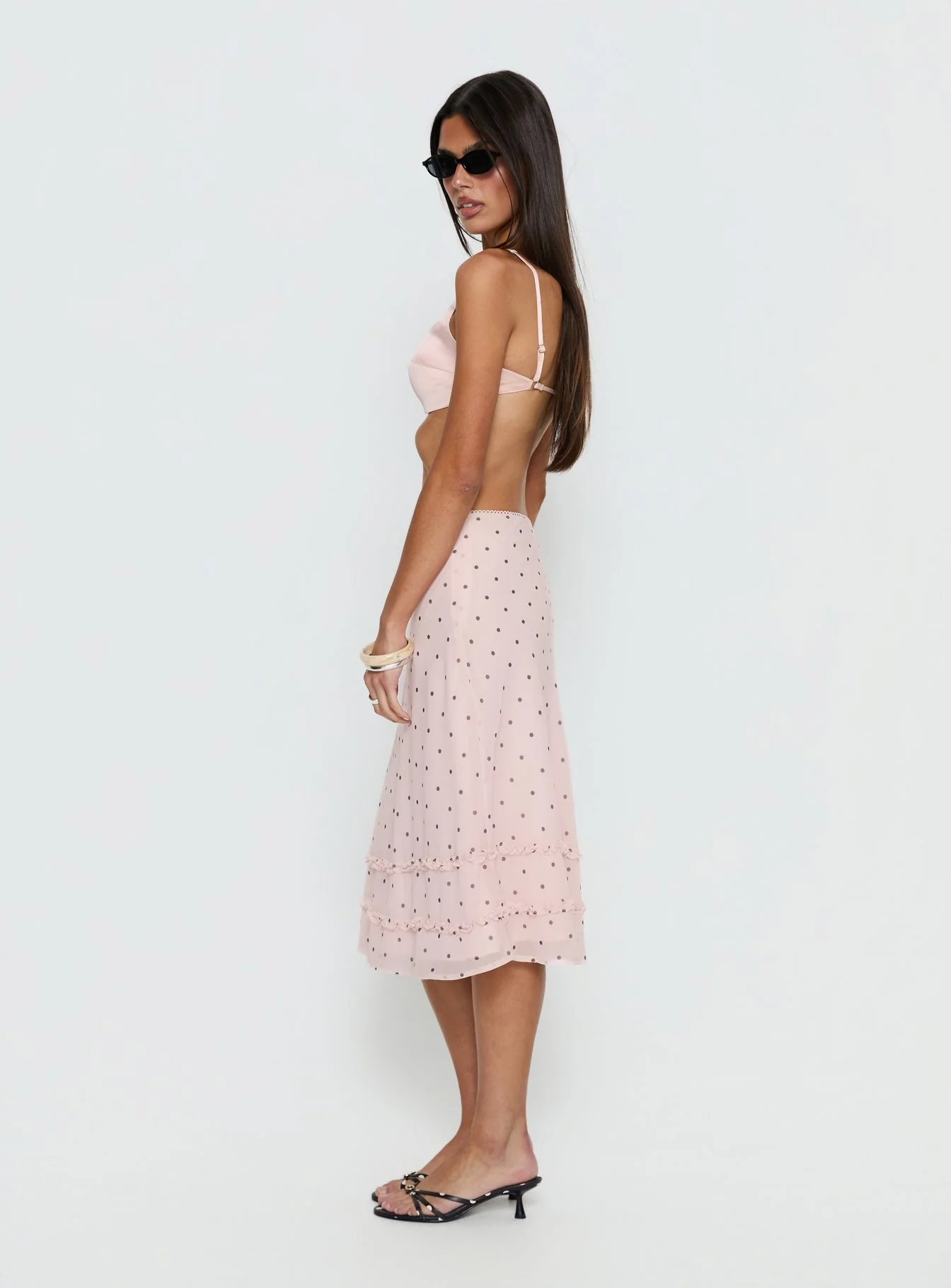 Clarabella Frill Midi Skirt Pink Polka Dot