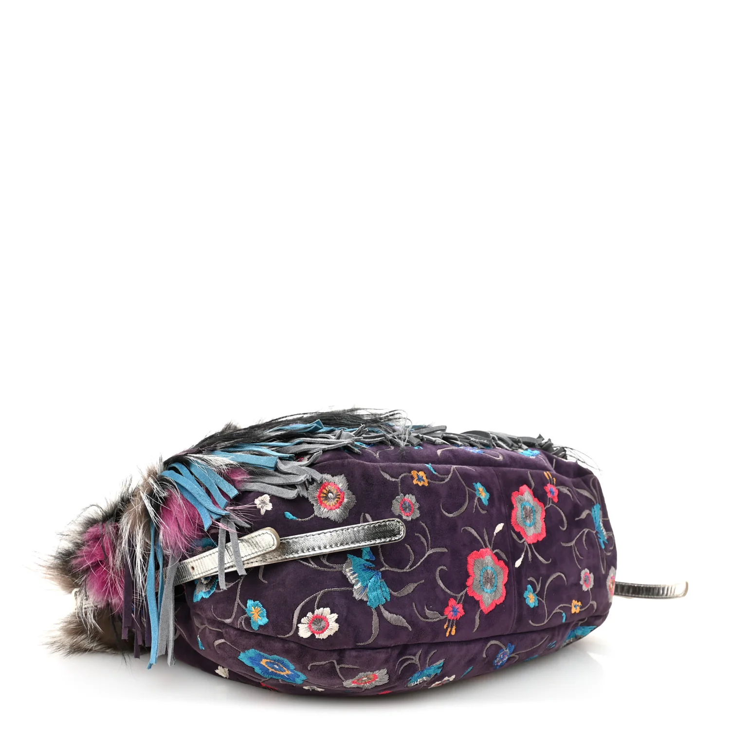 Fox Fur Suede Floral Embroidered Biker Shoulder Bag - Top Club