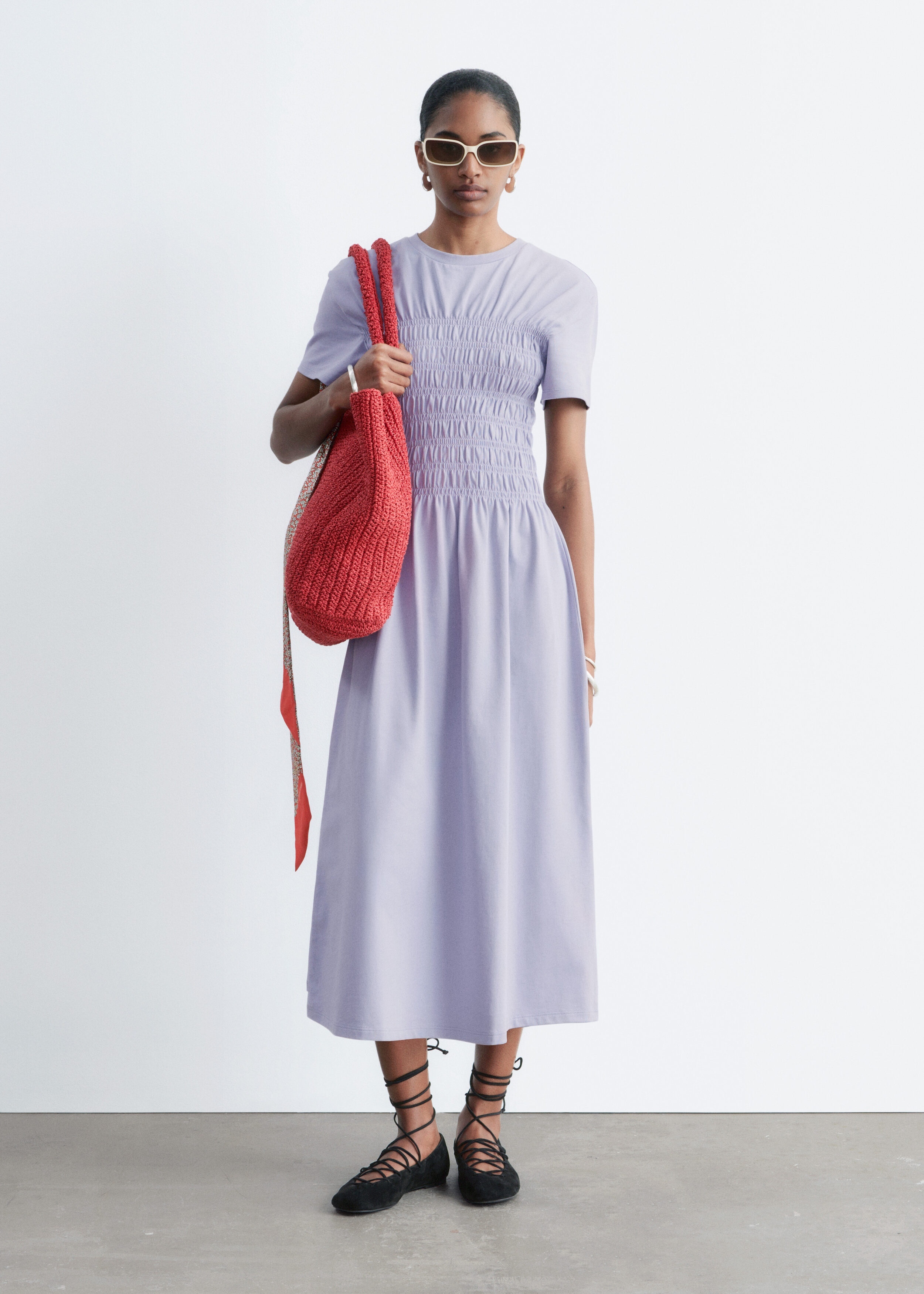 & Other Stories SMOCKED MIDI DRESS