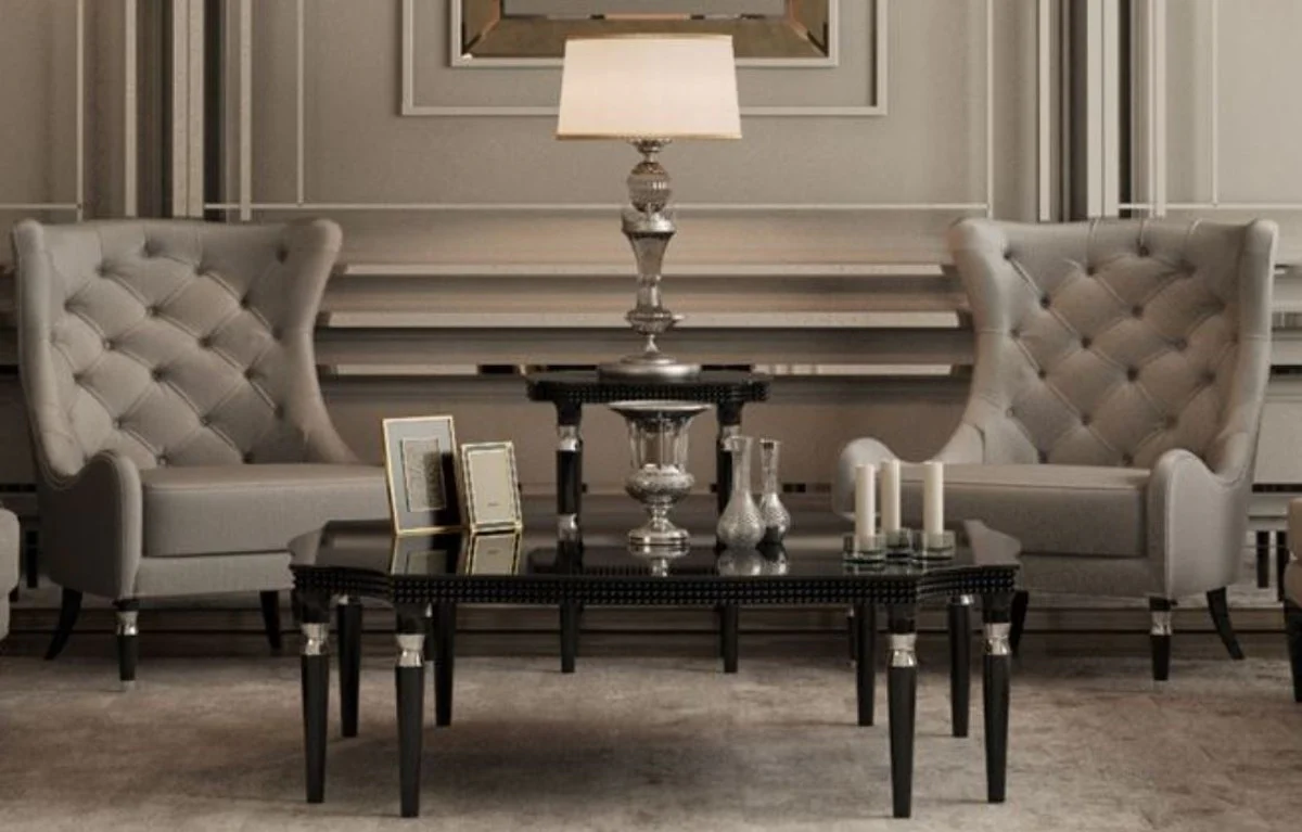 Luxury Art Deco coffee table black / silver 130 x 130 x H. 45 cm - Art Deco living room table - Art Deco living room furniture - Luxury quality