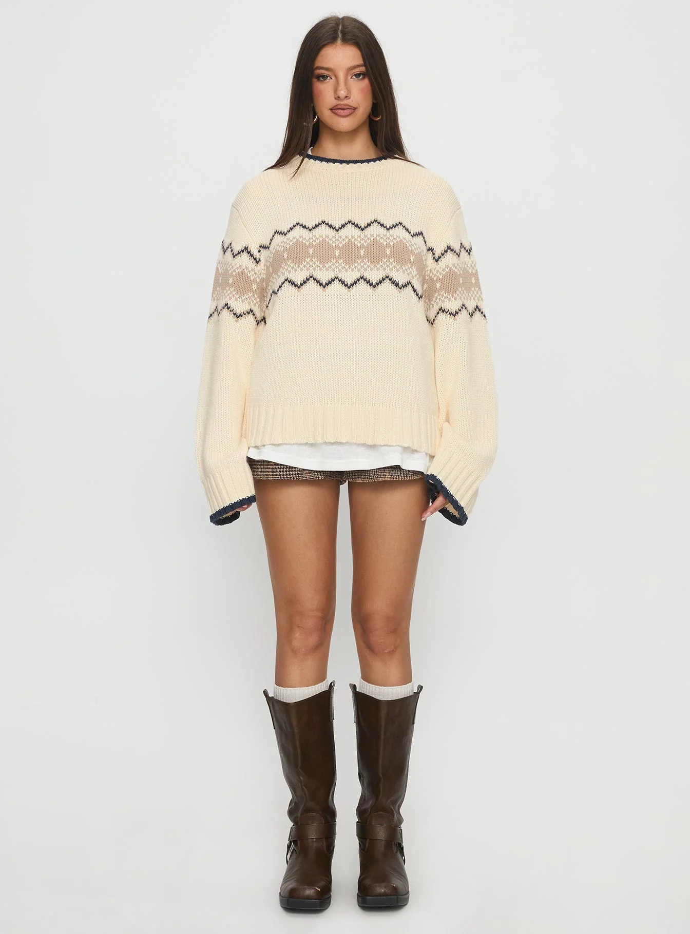 Madalynn Knit Graphic Jumper Beige