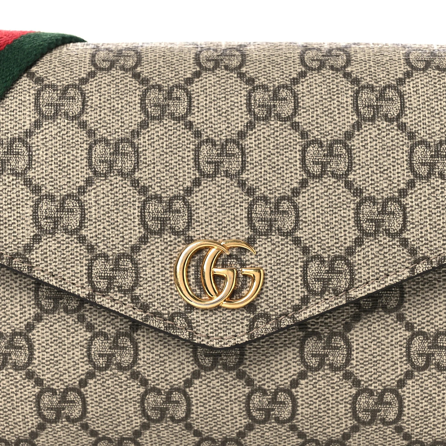 GG Supreme Monogram Textured Dollar Calfskin Web Mini Ophidia Envelope Shoulder Bag Beige Ebony - Top Club