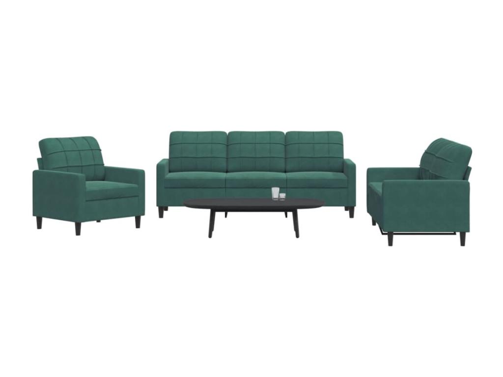Juego de sofás con cojines 3 piezas terciopelo verde oscuro