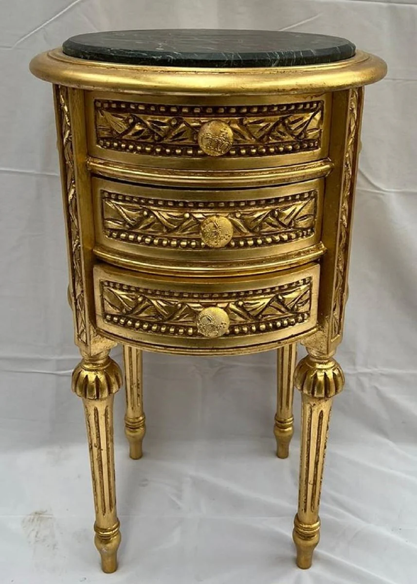 Baroque night dresser antique gold / black - round baroque style chest of drawers with 3 drawers - baroque furniture - bedroom furniture in baroque style - noble & magnificent