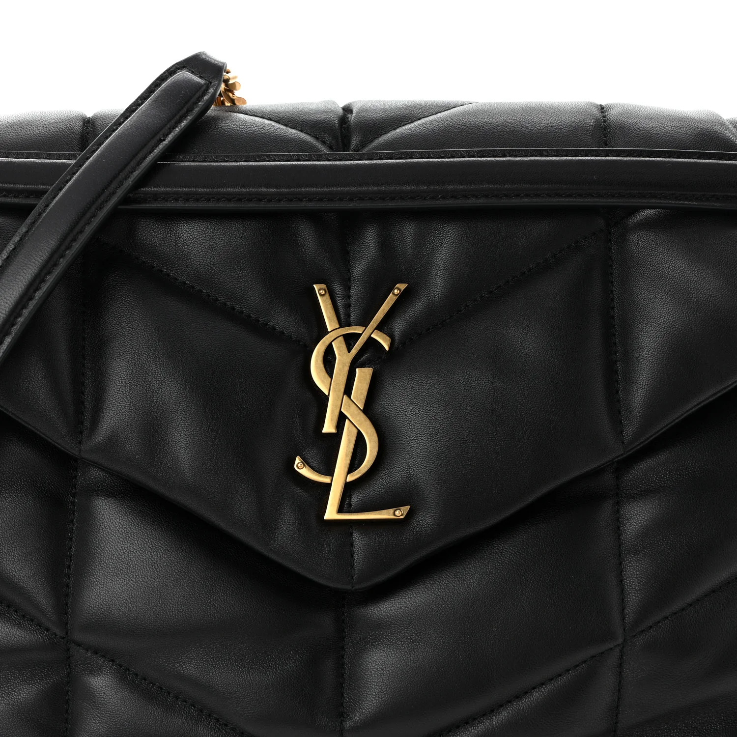 Lambskin Quilted Medium Loulou Puffer Monogram Chain Satchel Black - Top Club