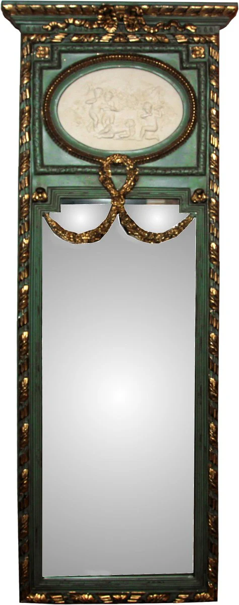 Rococo wall mirror gold W 59 x H 161 cm in antique green / gold - baroque mirror noble and magnificent
