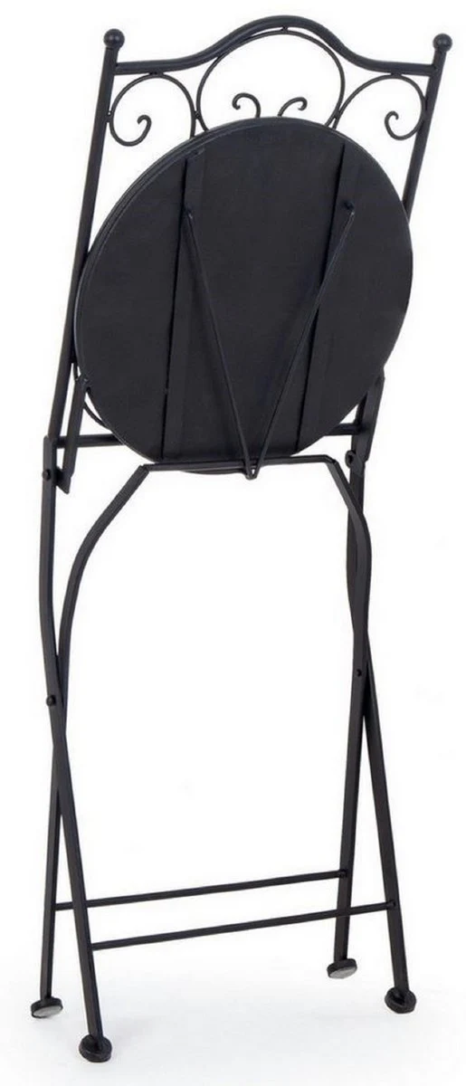 Art Nouveau garden chair set of 6 black / multicolored 39 x 47 x H. 92 cm - folding chairs with ceramic plates - nostalgic garden & catering furniture