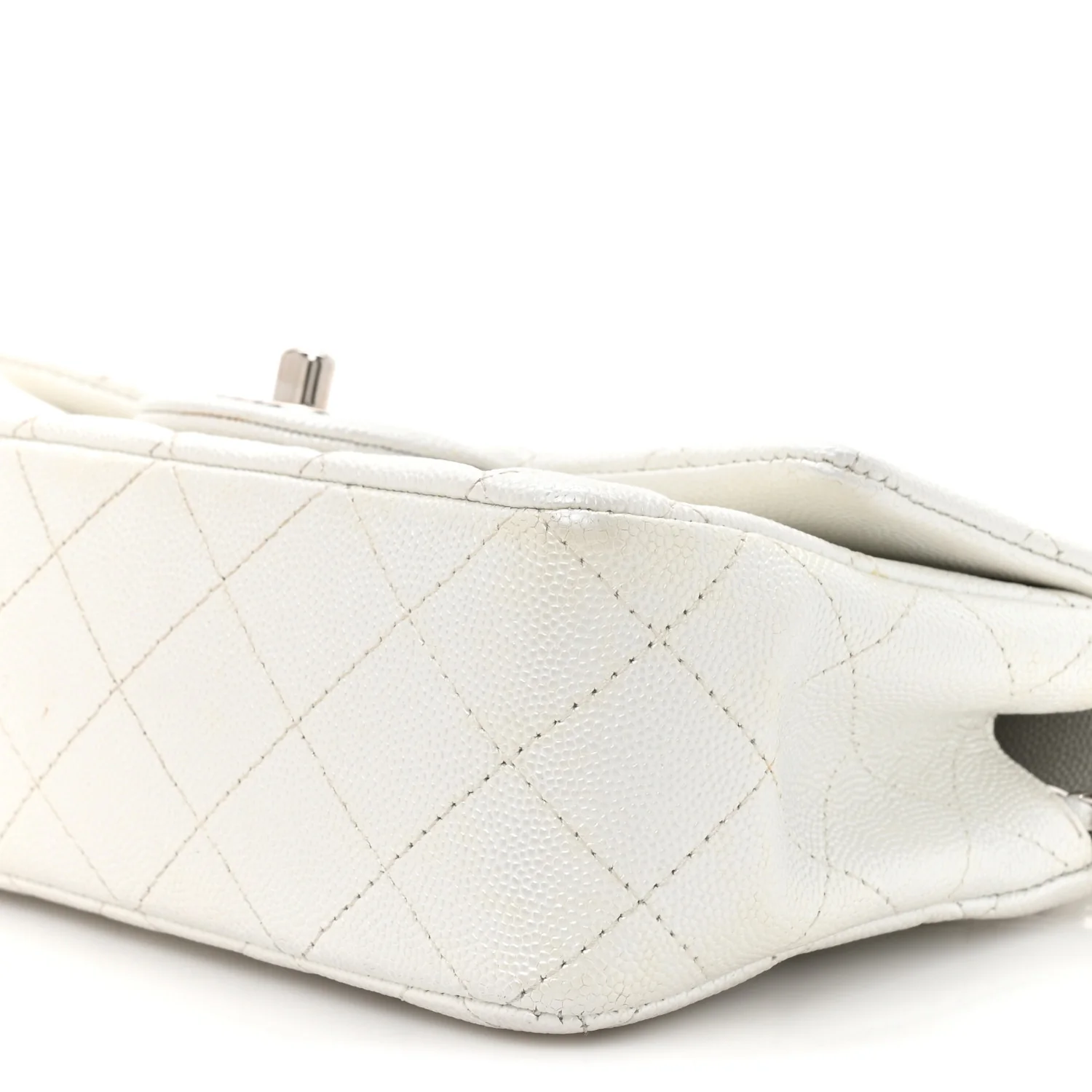 Metallic Caviar Quilted Mini Top Handle Rectangular Flap White - Top Club