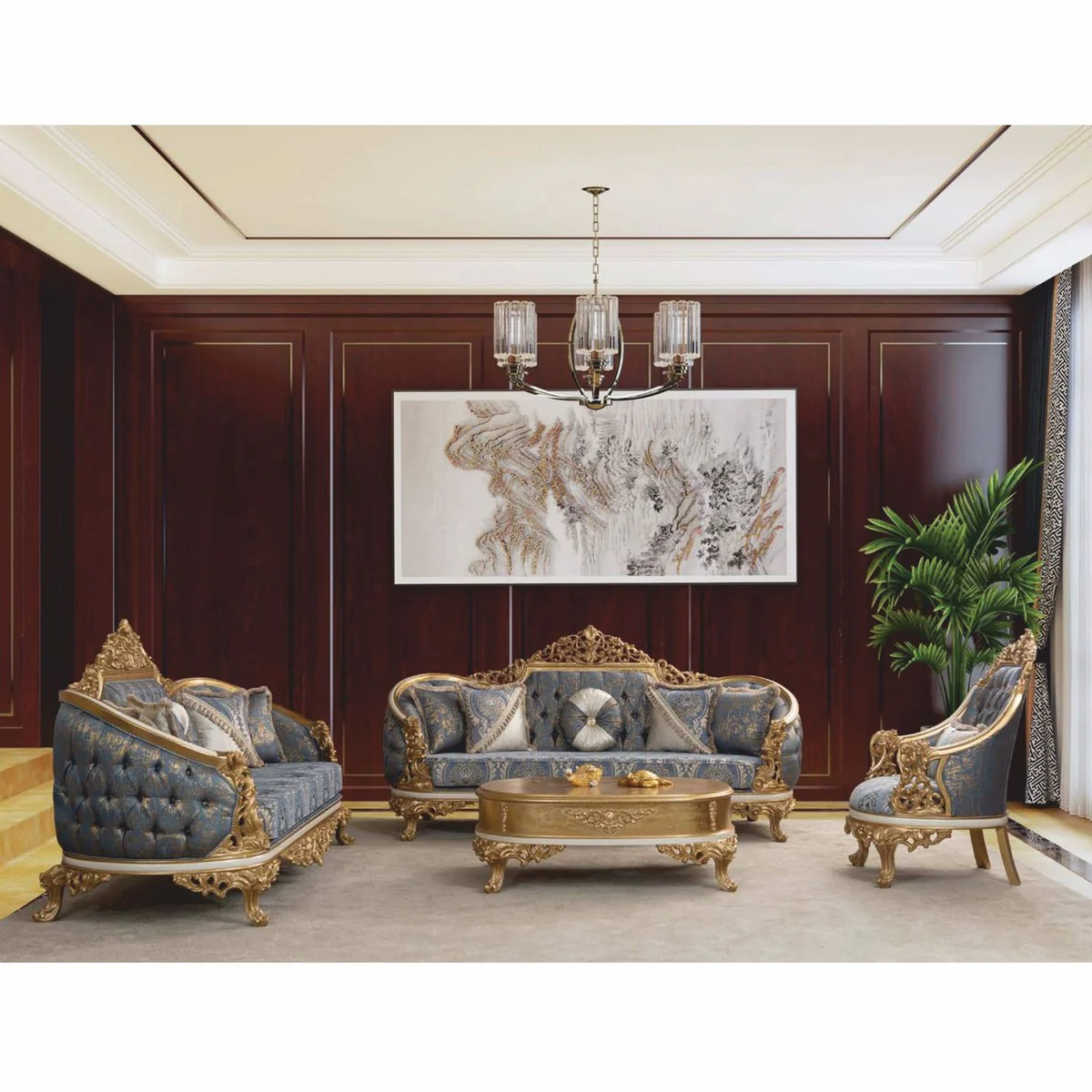 Luxury Baroque Living Room Set Blue / White / Gold - Baroque Furniture