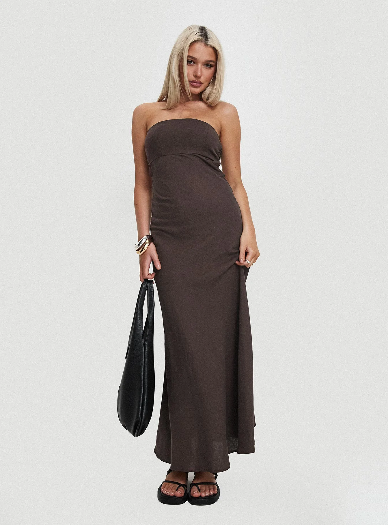 Yahir Strapless Maxi Dress Brown