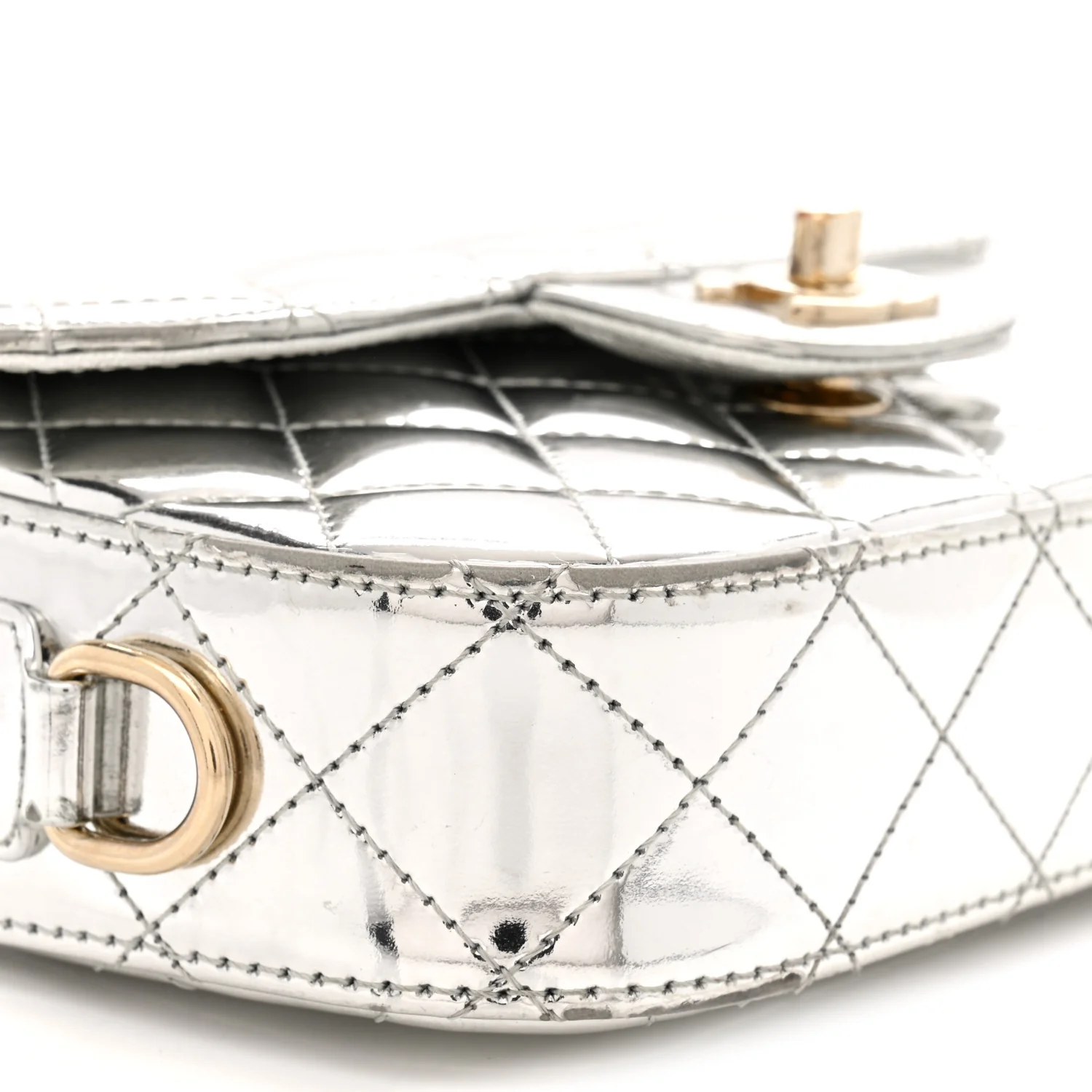 Mirror Calfskin Metallic Calfskin Quilted Hollywood Boulevard Mini Flap With Star Coin Purse Silver - Top Club