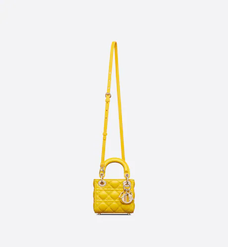 MICRO LADY D BAG Yellow Cannage Lambskin - Top Club