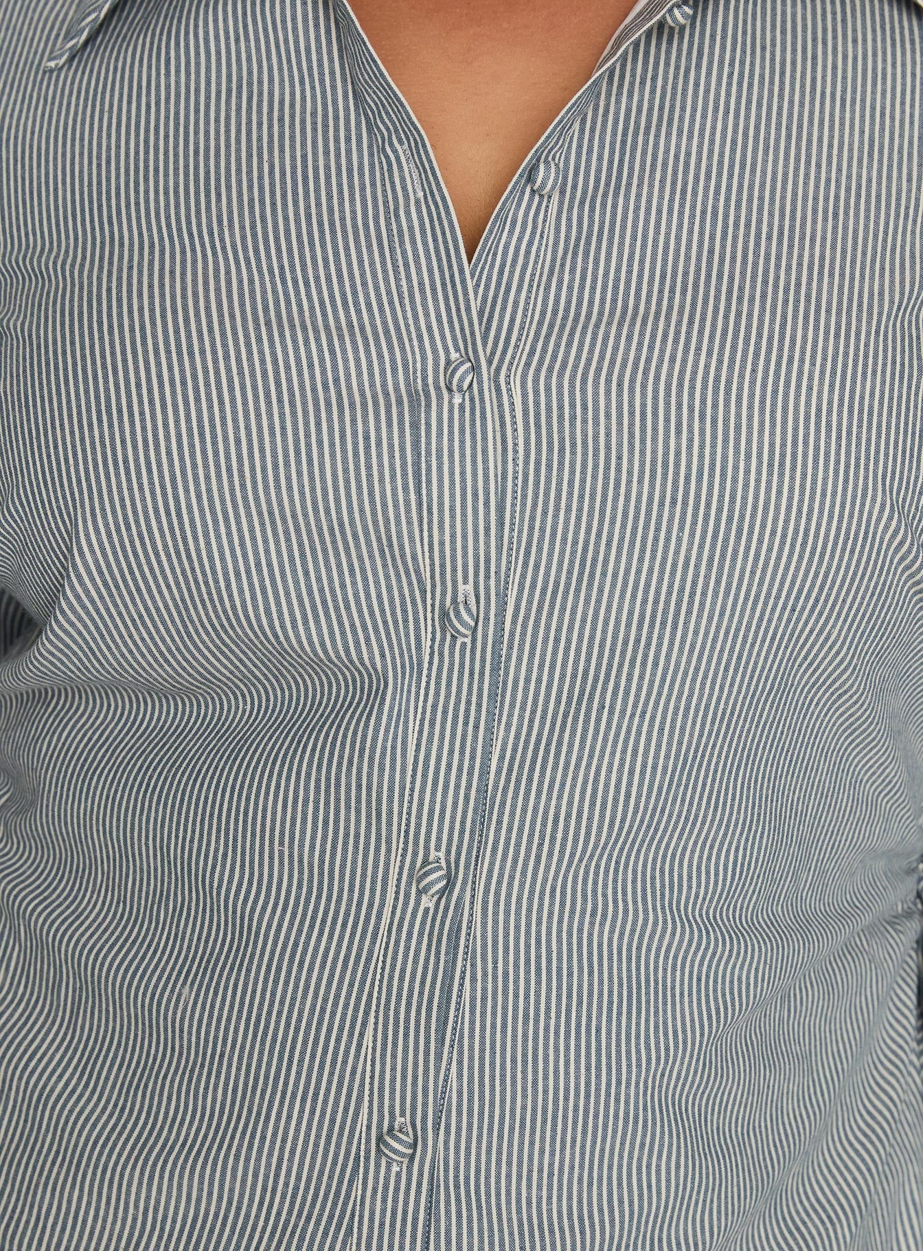 Publicity Long Sleeve Mini Dress Blue Pinstripe Curve