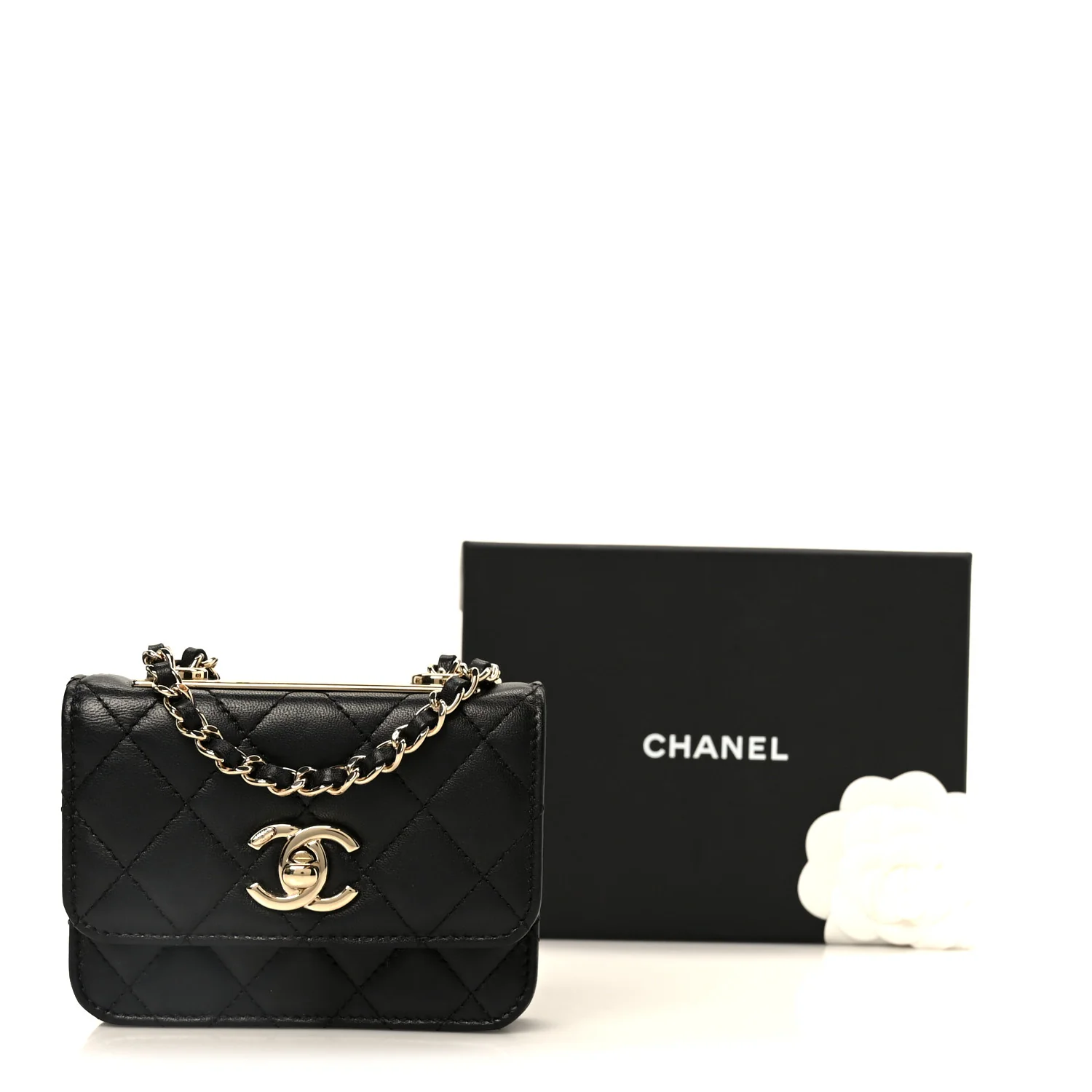 Lambskin Quilted Trendy CC Card Holder On Chain Black - Top Club
