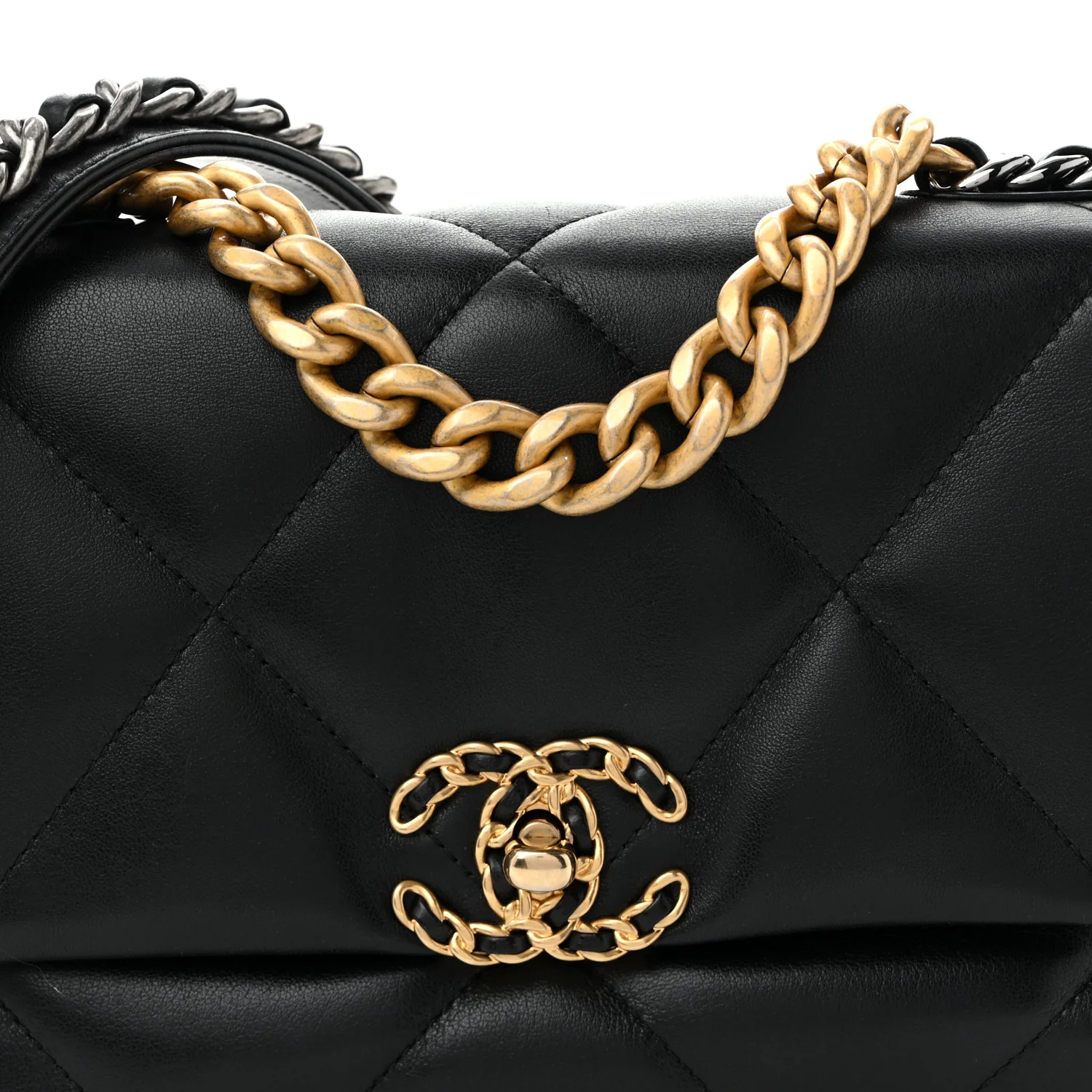 Shiny Goatskin Quilted Medium Chanel 19 Flap Black - Top Club