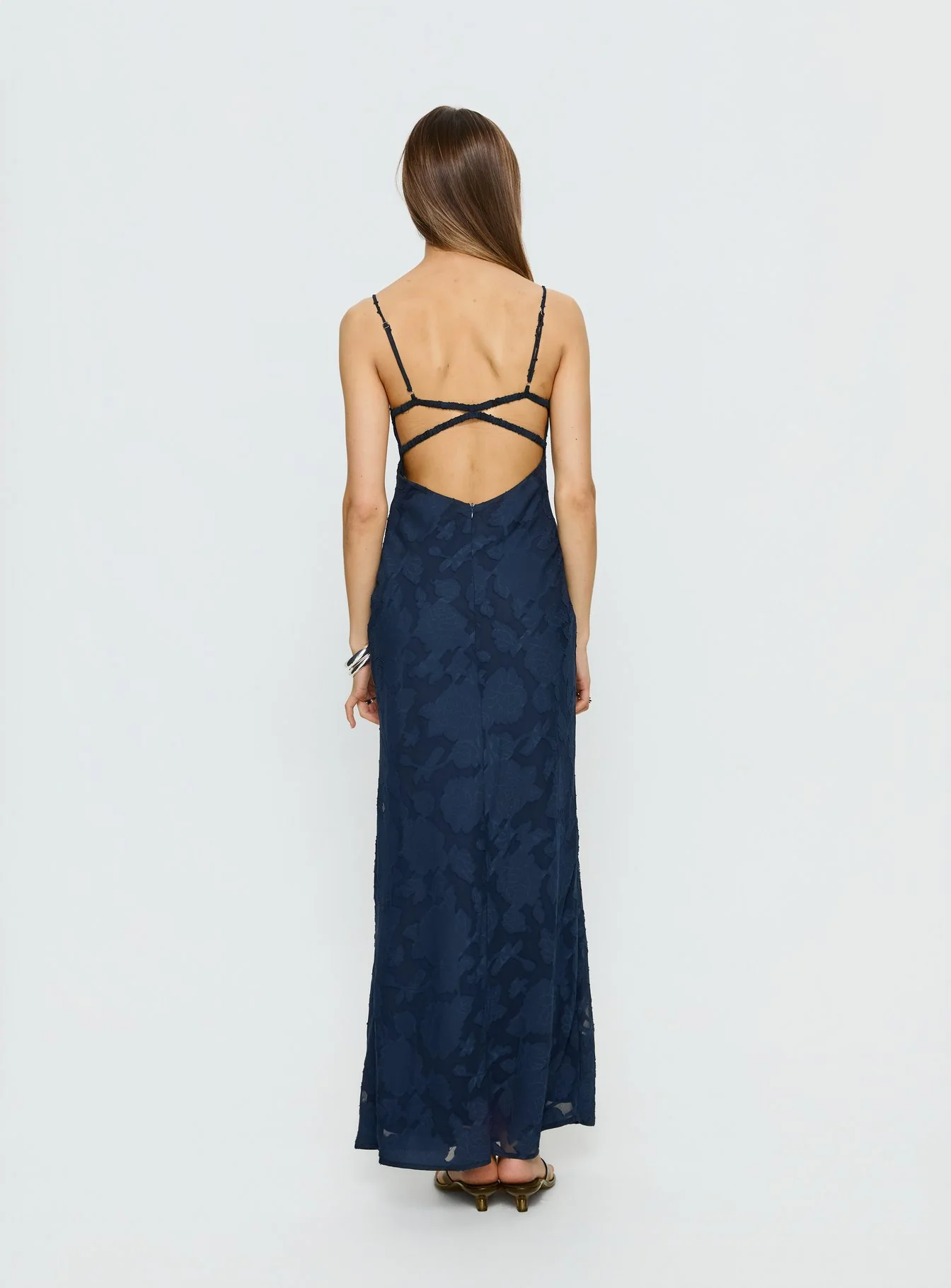 Ariadne Scoop Backless Maxi Dress Navy Burnout