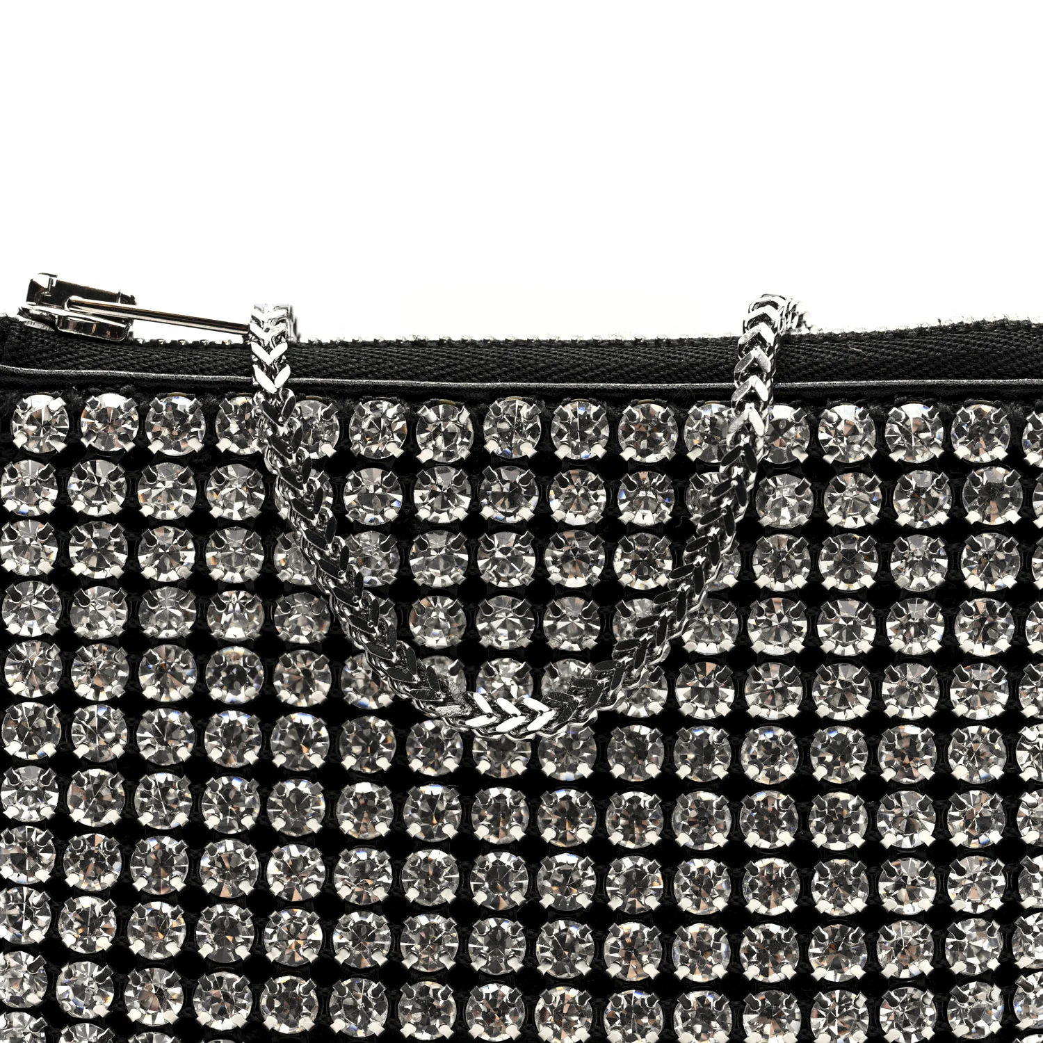 Mesh Crystal Rhinestone Nano Heiress Shoulder Bag Black Silver - Top Club