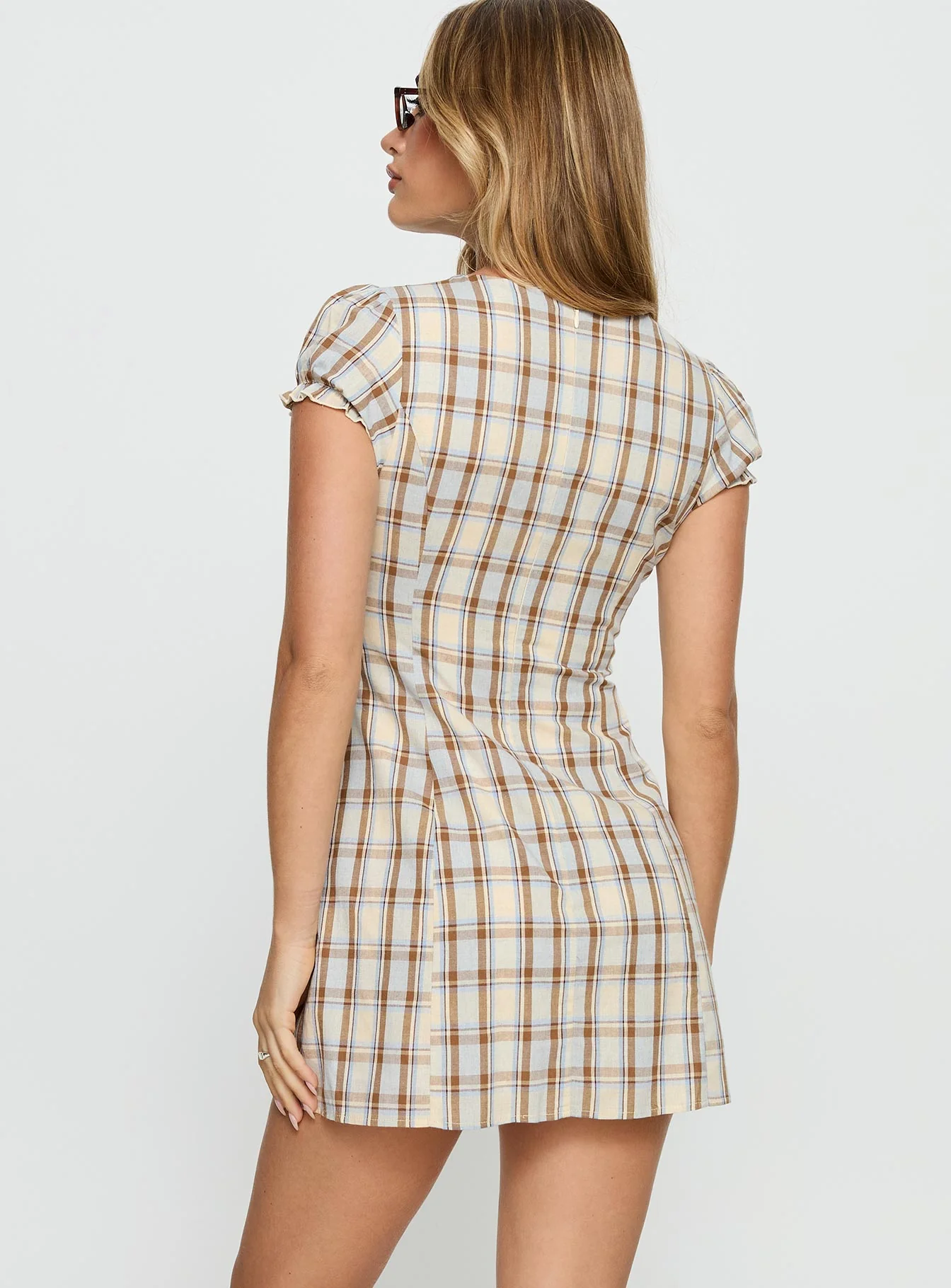 Mystee Plunge Neck Playsuit Blue Check